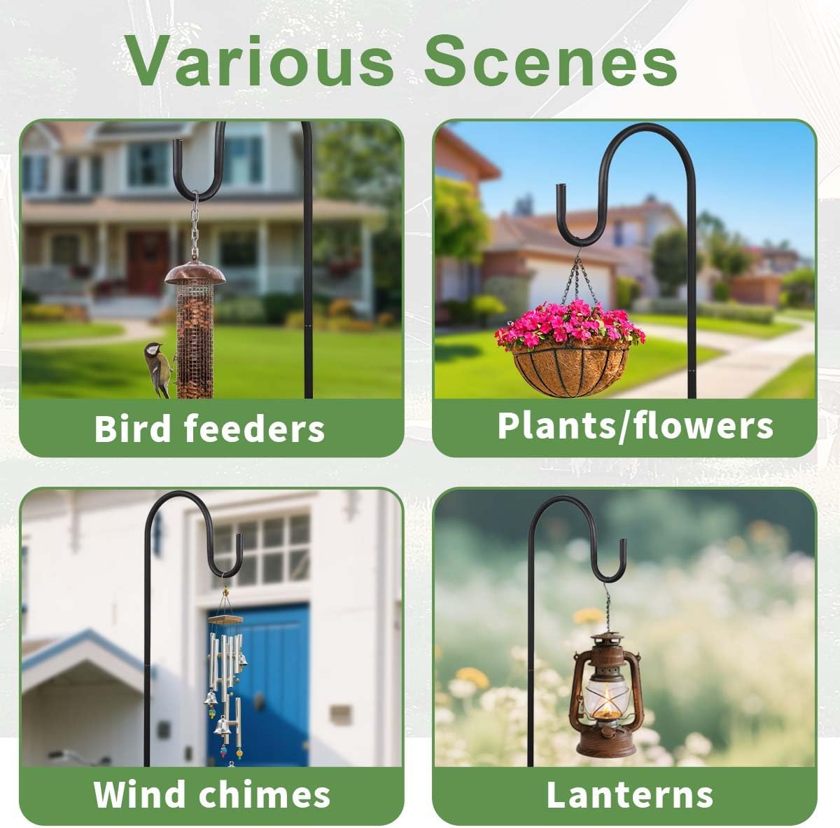 Bird Feeder Pole, 80" Tall Heave Duty Pole with Shepherd Hook 5 Prongs Base for Outdoor Hummingbird Feeders (No Bird Feeder or Baffle)