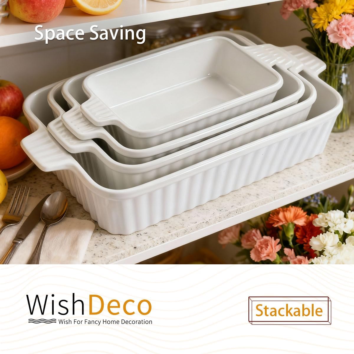 Ceramic Casserole Dishes Set of 4, Baking Dishes for Oven, Rectangular