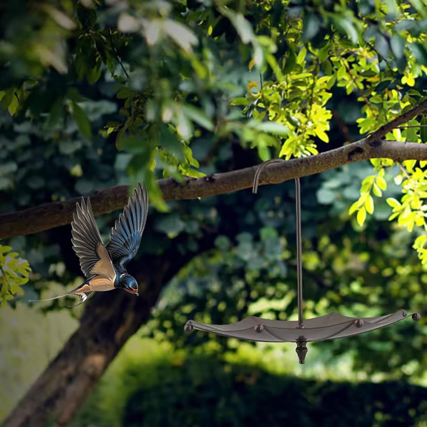 Umbrella Shaped Hanging Bird Feeder, Decorative Iron Feeding Station for Outdoor