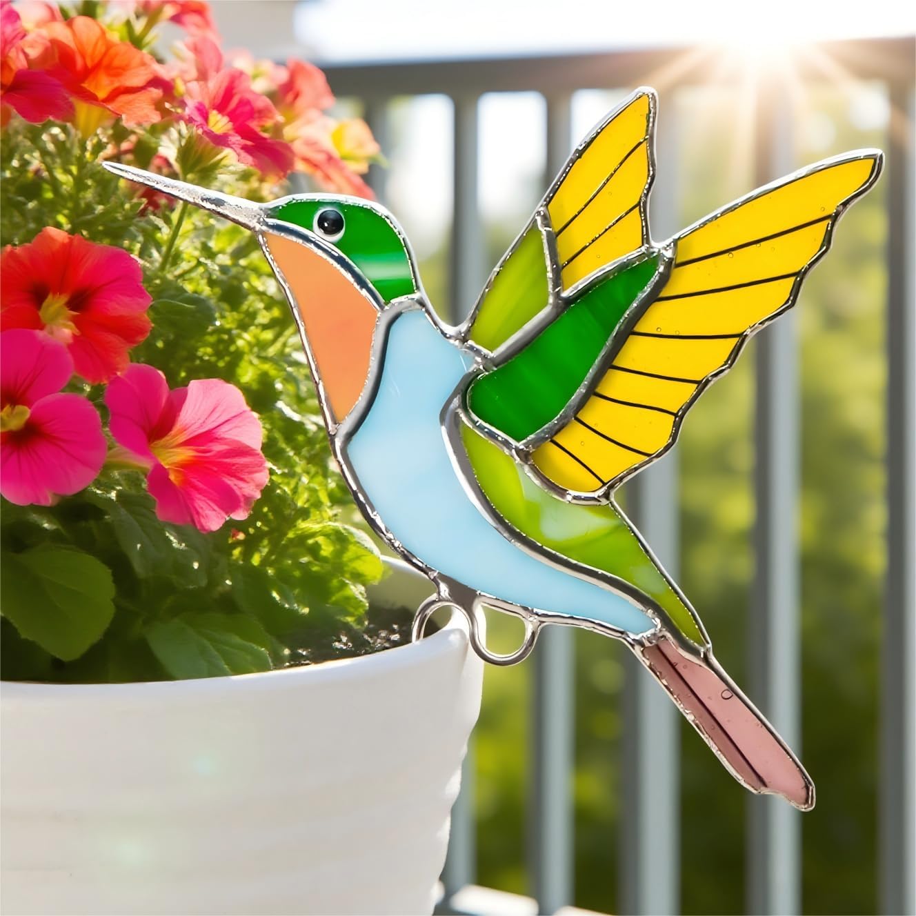Hummingbird Stained Glass Suncatcher Decor for Indoor Outdoor Plants-P