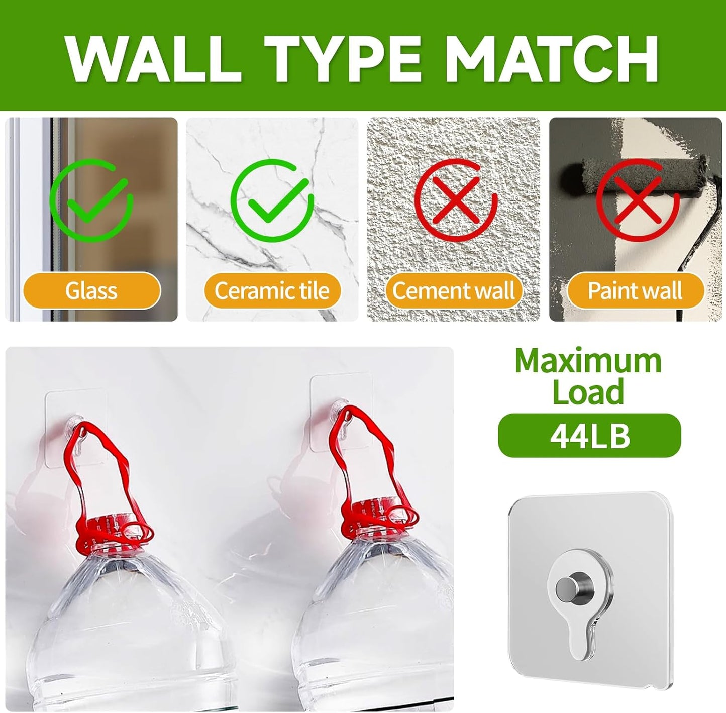2 Pack Adhesive Hooks for Window Bird Feeder, Heavy Duty 44 Lbs, Waterproof, Weatherproof, Non-Marking Self-Adhesive Hooks for Wall, Window Hanging