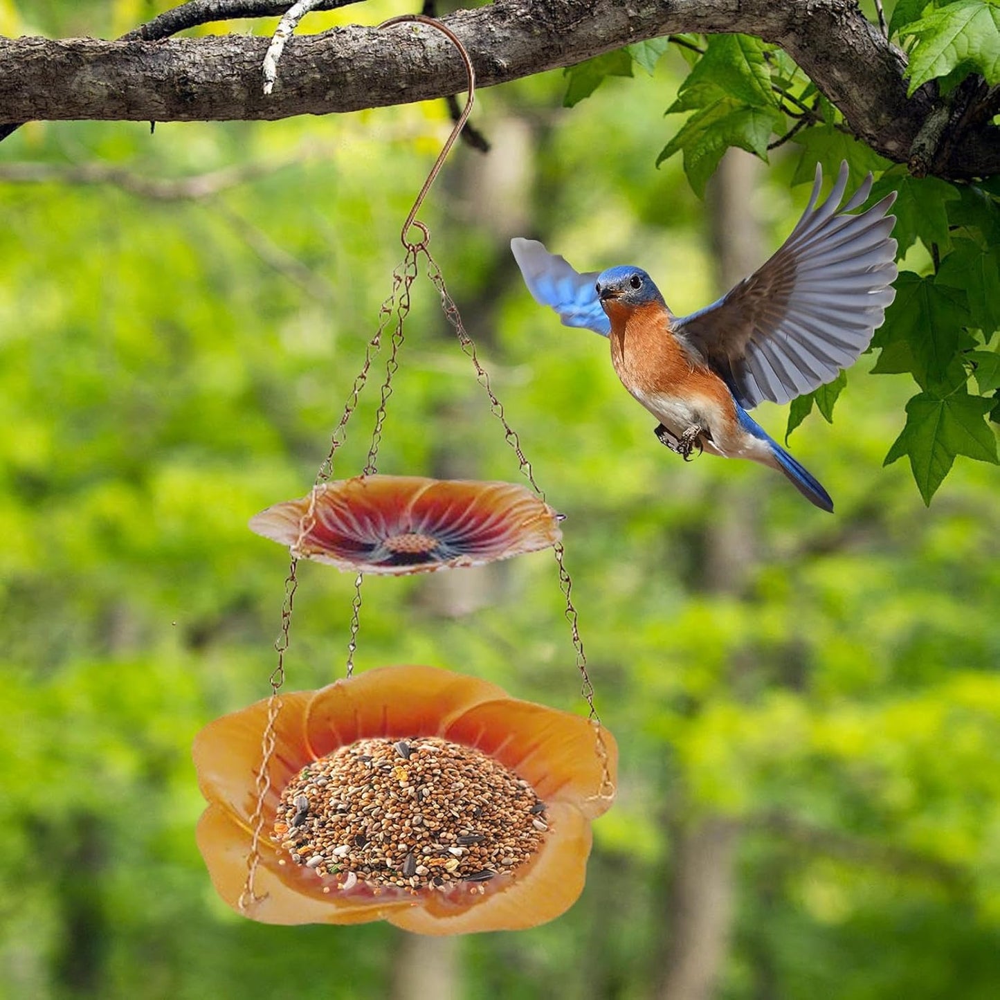 Wild Bird Feeders, Weatherproof Flower Shaped Tray, Metal Double Layer Bird Feeder for Outdoors, Powder Coated Material with Drainage Holes, Pet Feeding Accessory with Stable Base, Home Garden Aviary