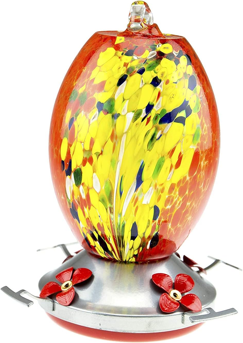 CLEVER GARDEN Hummingbird Feeder with Perch | Hand Blown Flat Glass in Red | 27 Fluid Ounces Humming Bird Nectar Capacity with Hanging Metal Wires and Ant Moat Hook