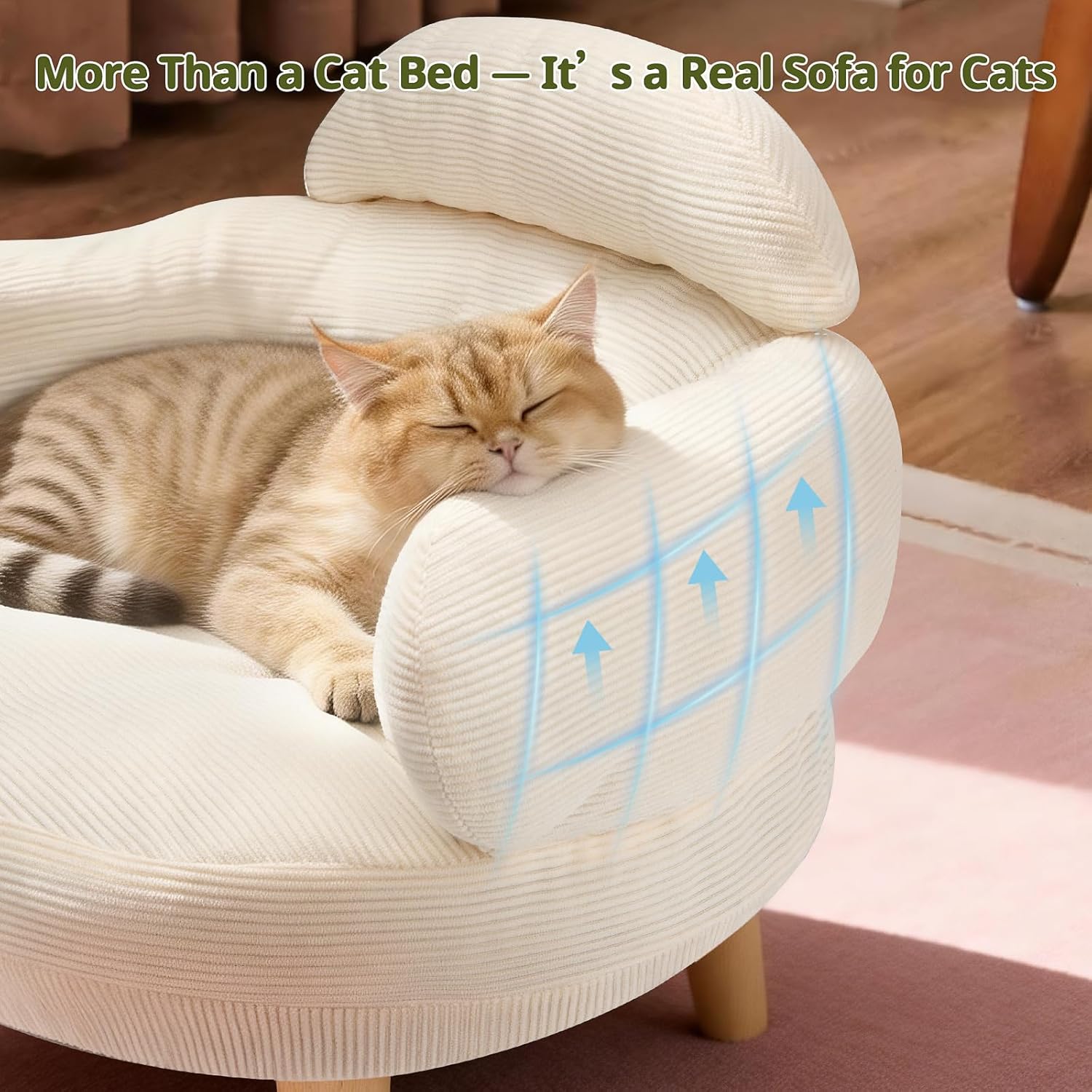 Cat Sofa Furniture-Style Pet Bed with Removable Cotton Velvet Cover, S