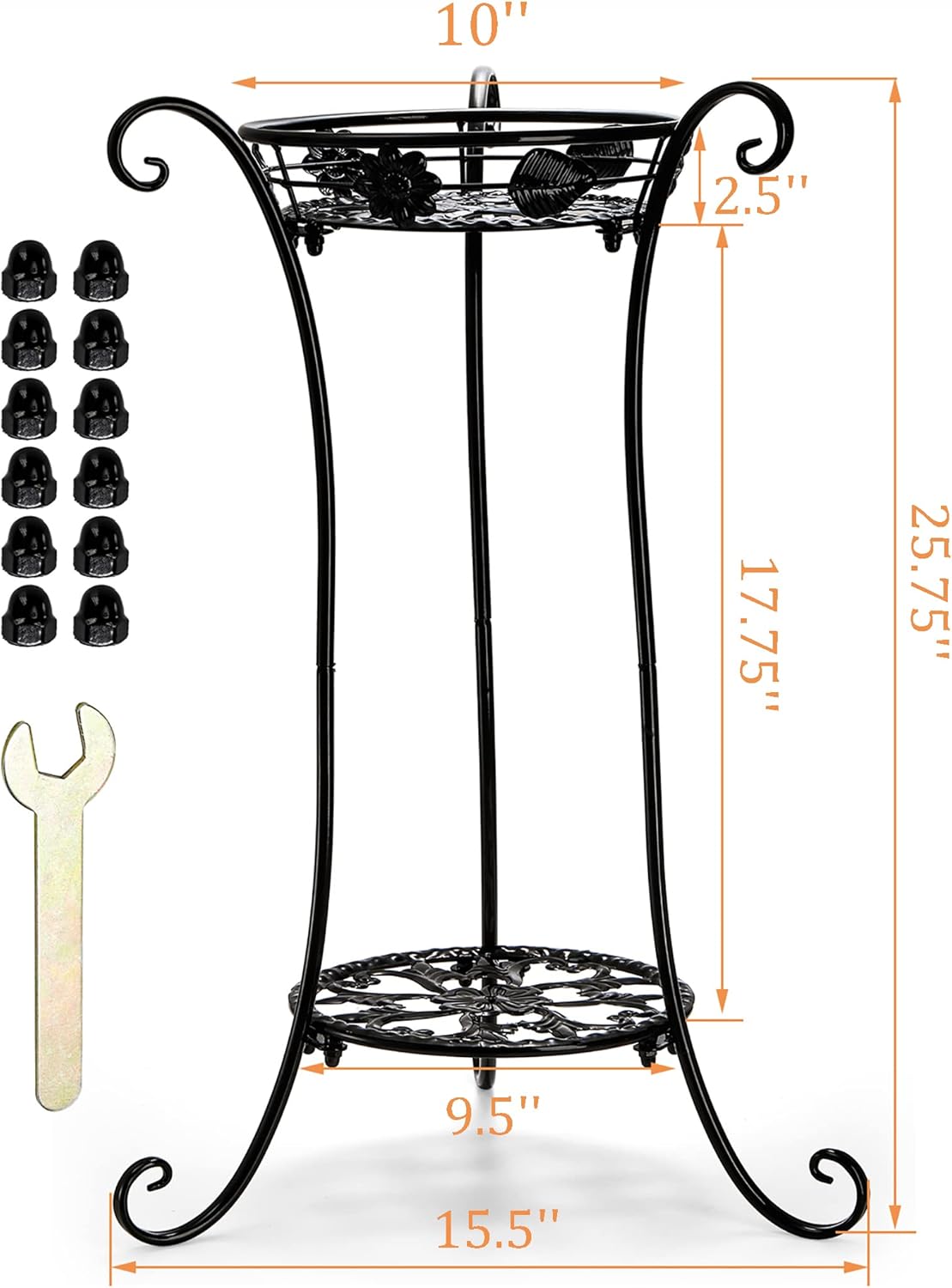 Yesland 2 Pcs Metal Plant Stand Indoor Outdoor, 2 Tier Black Iron Flow