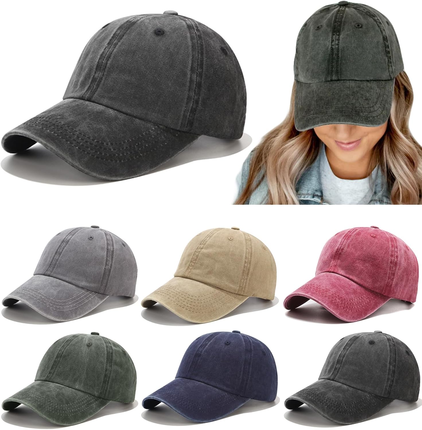 2-6 Packs Vintage Washed Plain Baseball Cap Distressed Dad Golf Hat fo