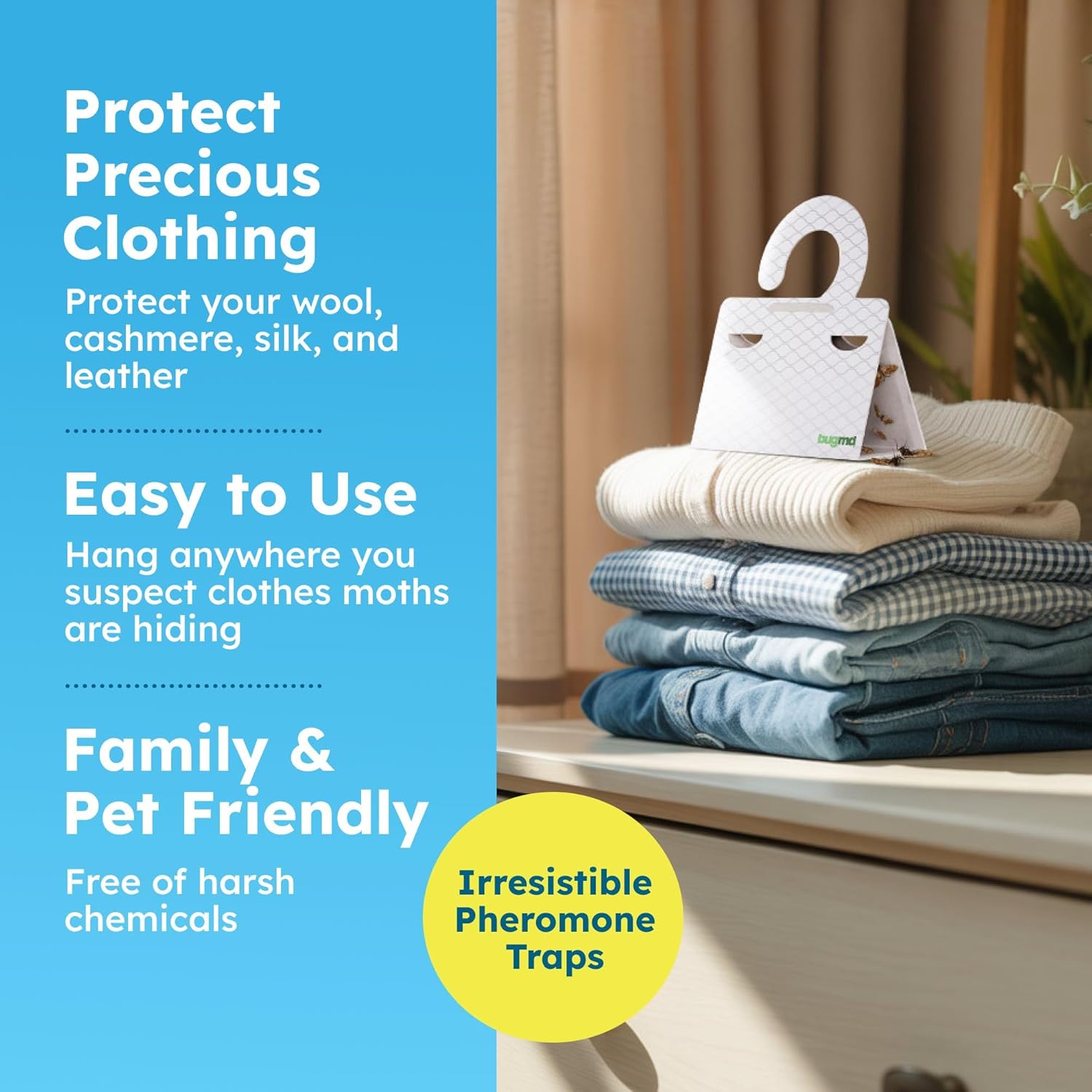 BugMD Clothes & Pantry Moth Traps (6 Count) – Sticky Glue Pheromone-Ba