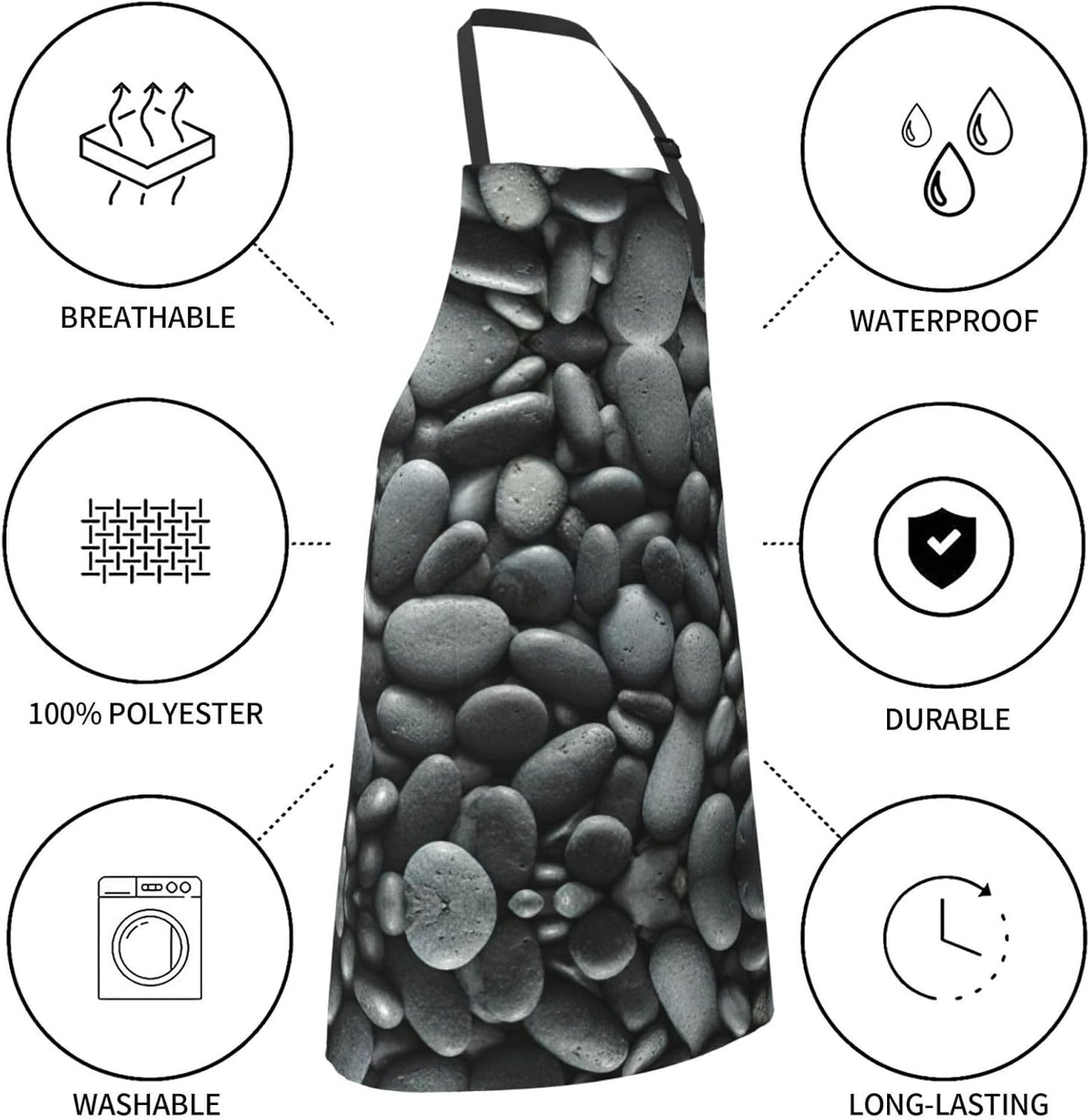 Many Black Pebbles Print Laundry apron 28x33 In Waterproof Kitchen Apron with Pockets for Cooking Baking