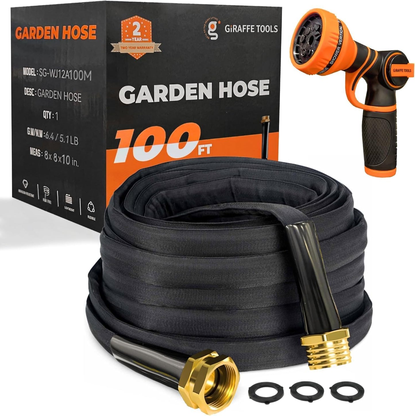 Giraffe Tools Garden Hose 100FT Lightweight Lay Flat Water Hose Kink F