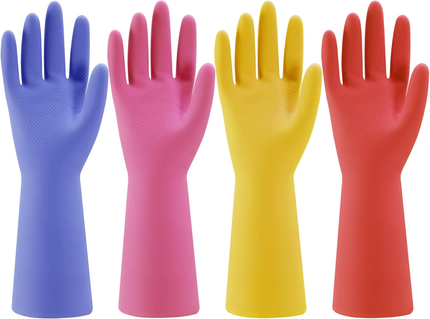Rubber Kitchen Dishwashing Gloves - 4 Pairs Colorful Reusable Househol