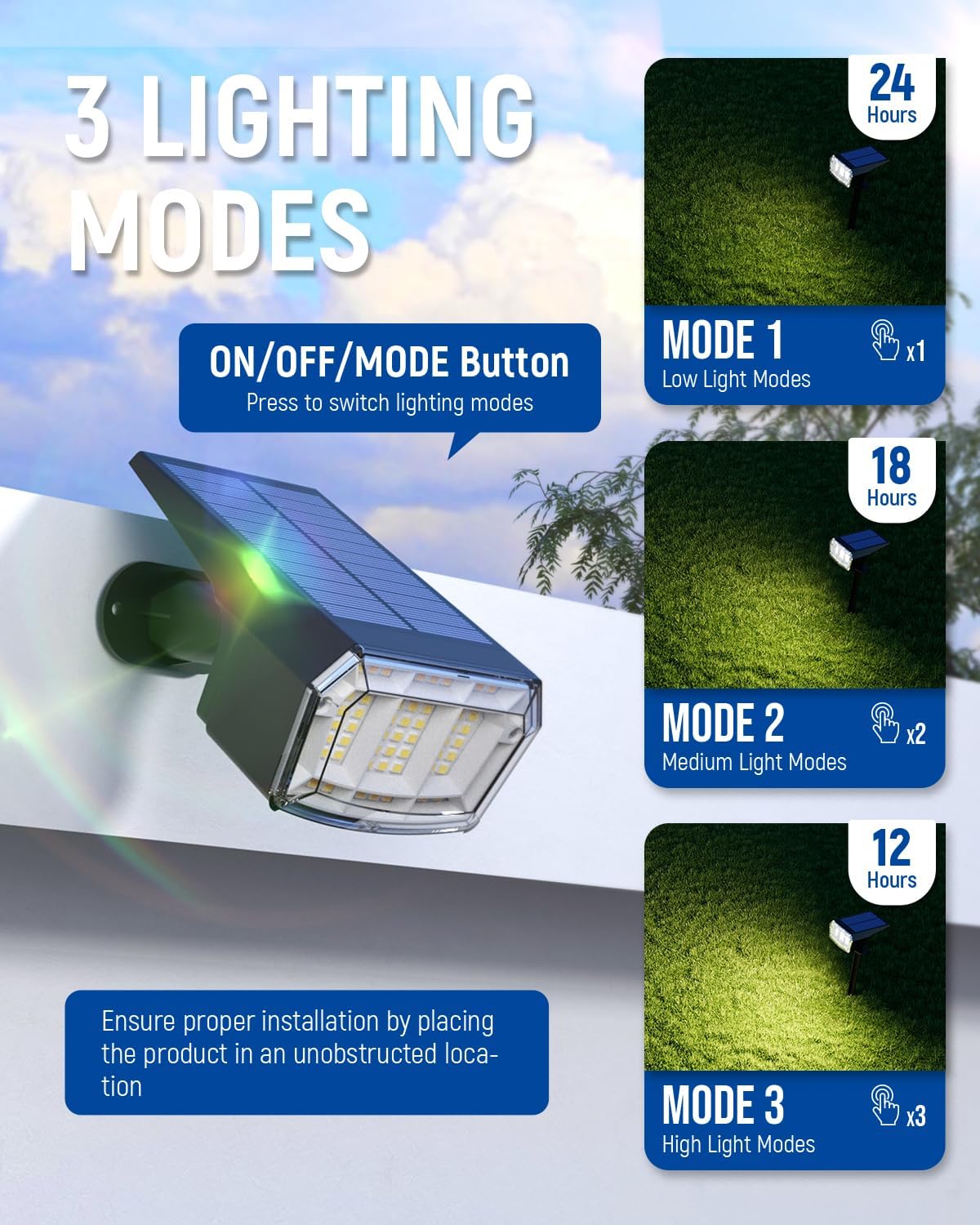 Solar spotlights Outdoor 63 LED 3 Lighting Modes, IP65 Waterproof Ligh