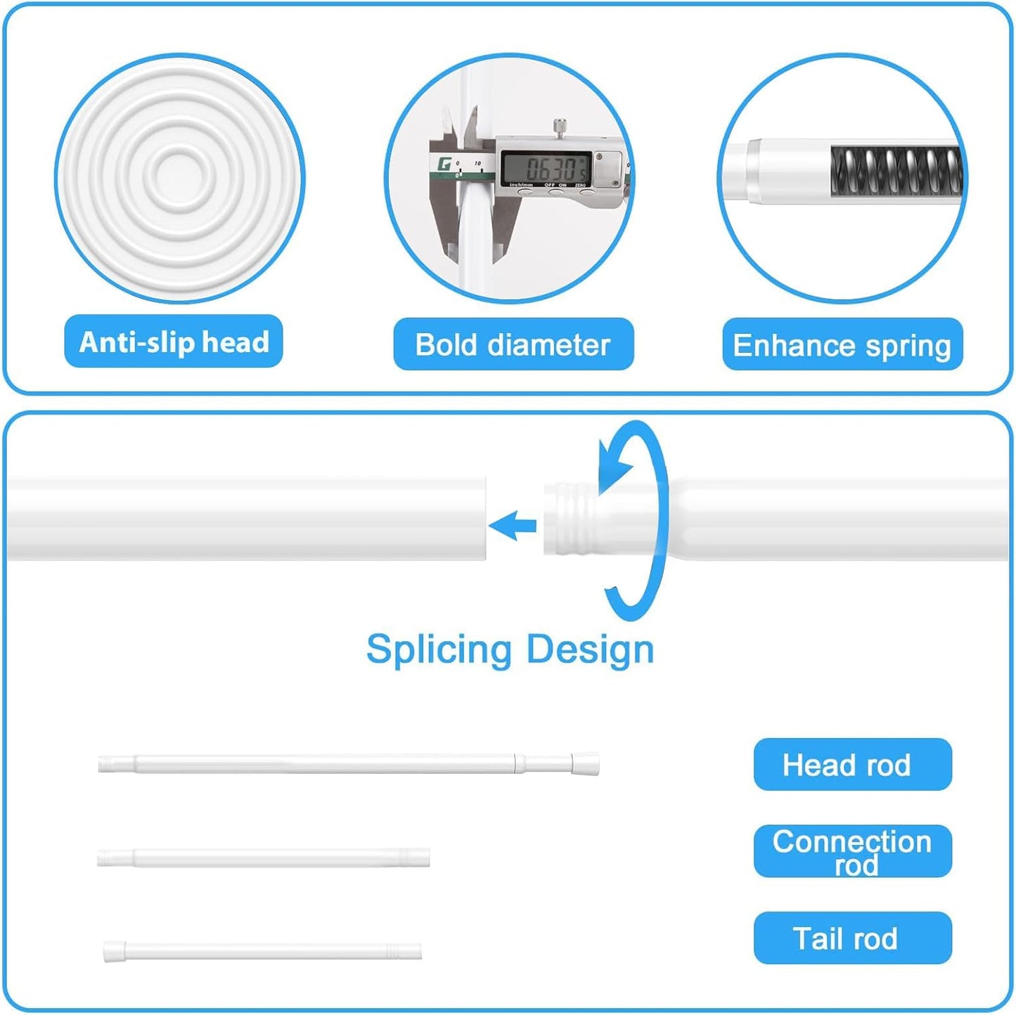 1 Pack Spring Tension Rods 28-45 Inches, 5/8 Inch Diameter White No Drill Spring Loaded Adjustable Extendable, Small Short Tension Curtain Rod for Windows Kitchen Doorway Closet Cupboard