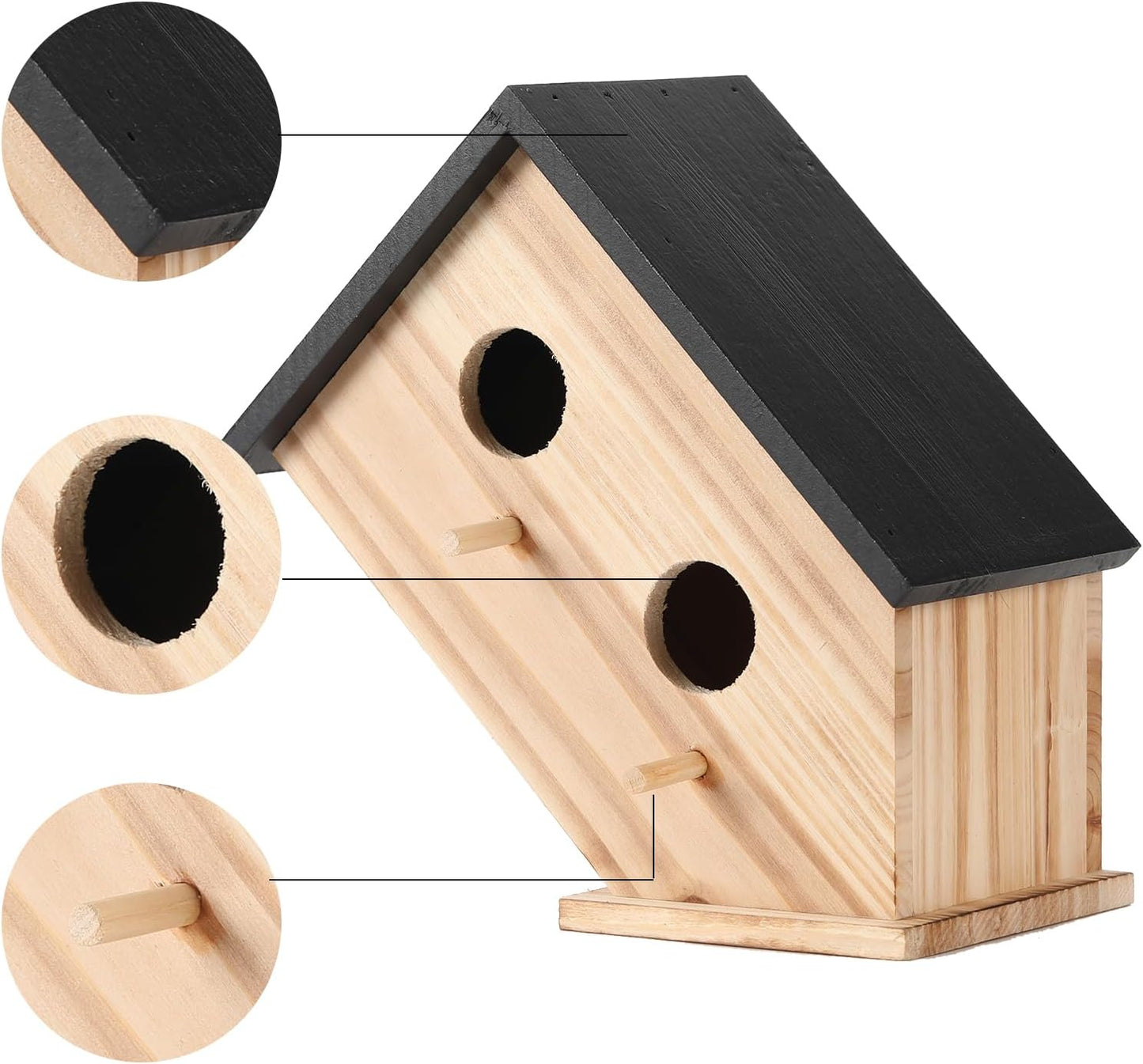 Bird House for Outside, Wooden Birdhouse for Outdoors Hanging - 2 Hole Wren House for Bluebirds Cardinals, Small Garden Bird House with Metal Hook