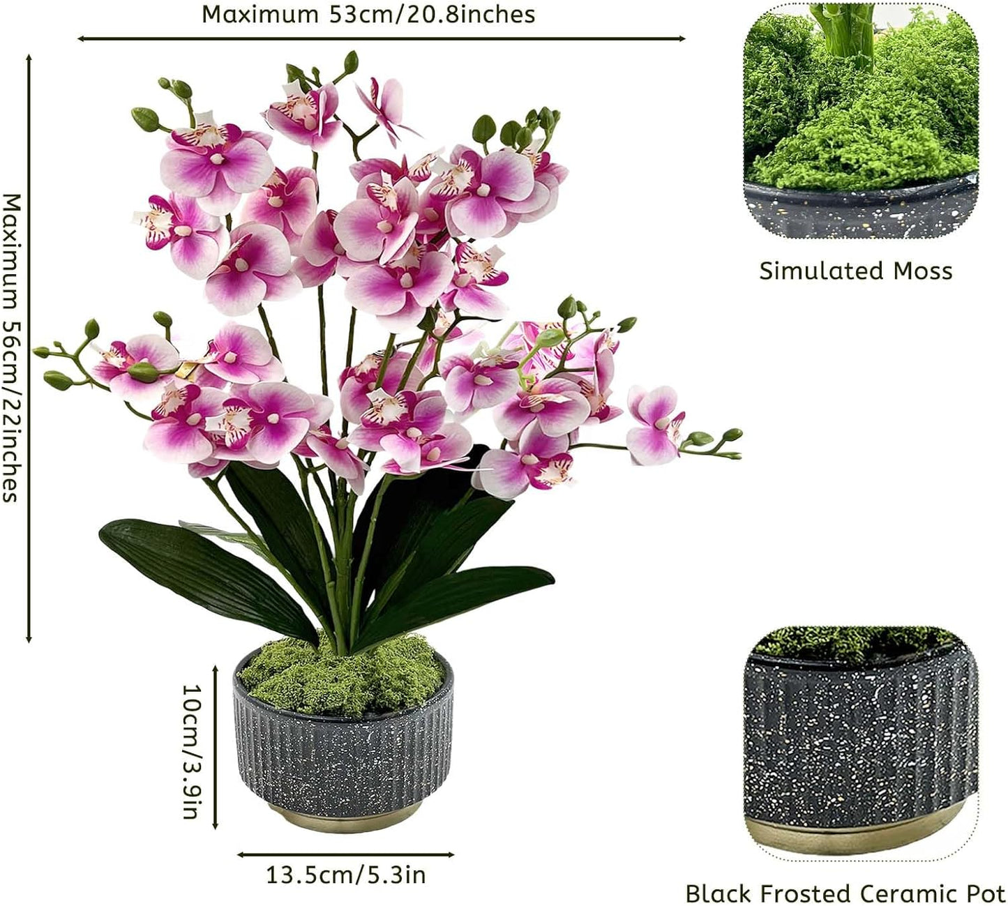 Daily Treasures Artificial Orchid Flower in Pot - 33 Realistic Flower Heads with Adjustable Stems, Premium Black & Gold Ceramic Vase, No Maintenance Faux Floral Decor for Home Office Bathroom