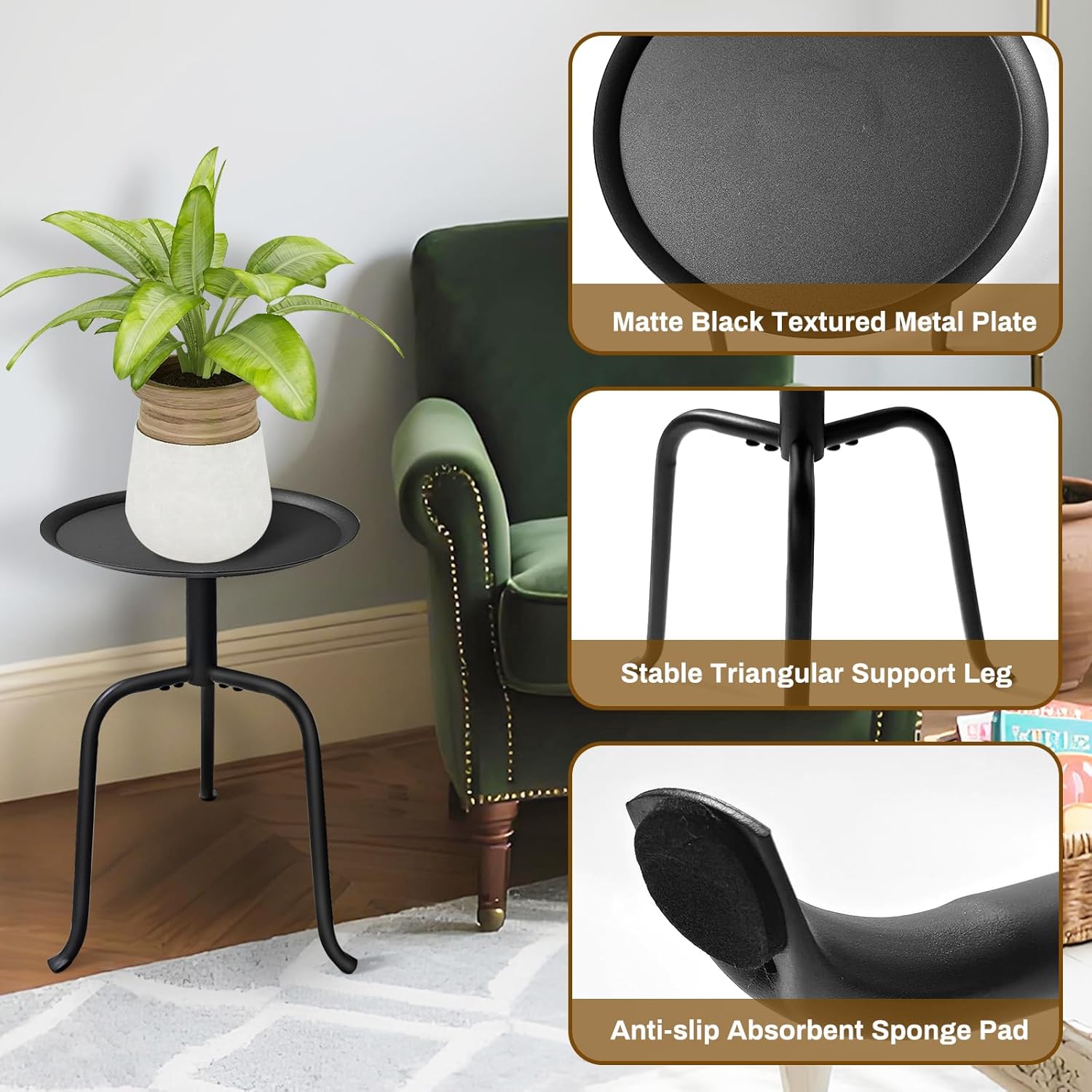 Plant Stand Indoor, Mid Century Single Plant Table, 3-Leg Minimalist H