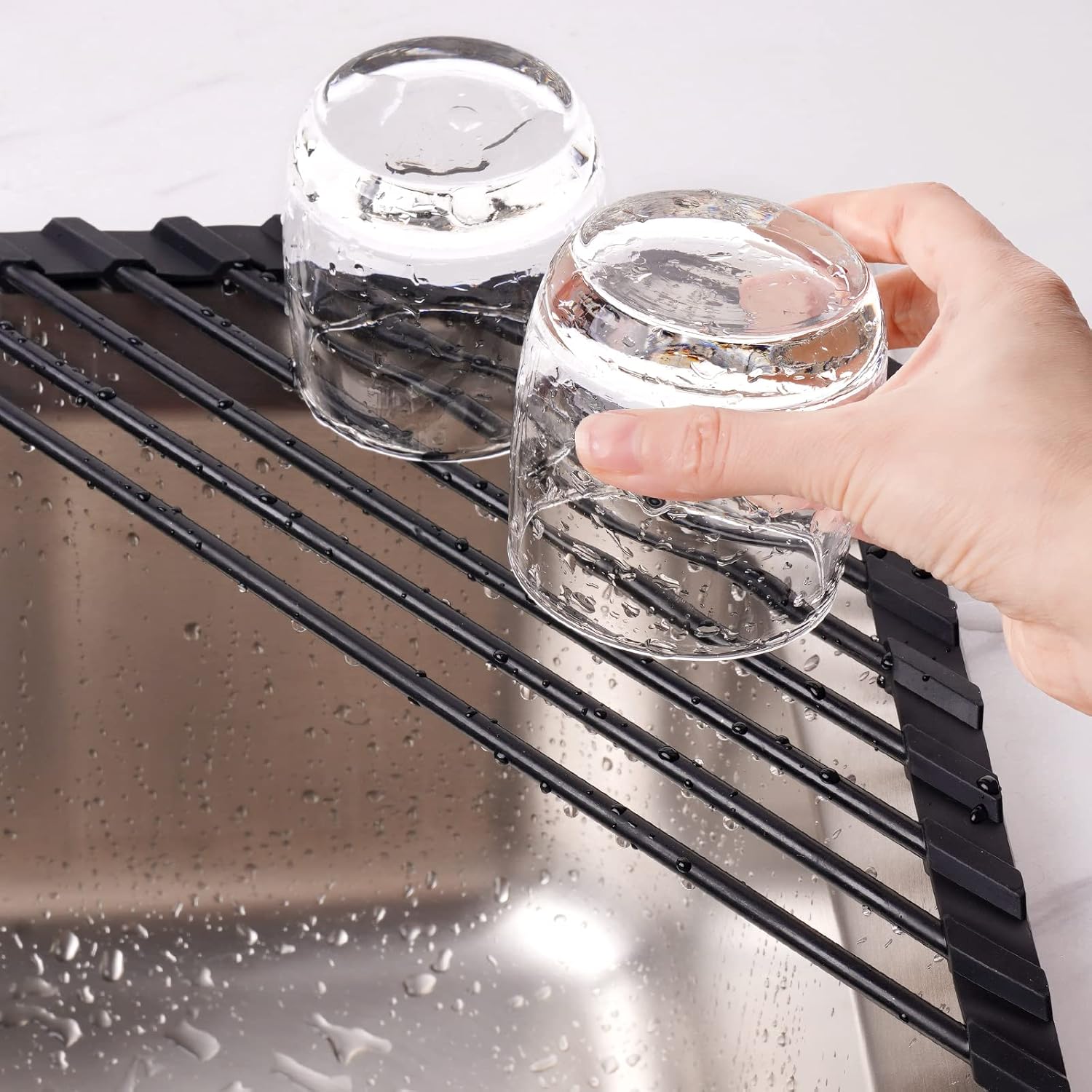 Tomorotec Small Triangle Roll-Up Dish Drying Rack with Silicone Coatin