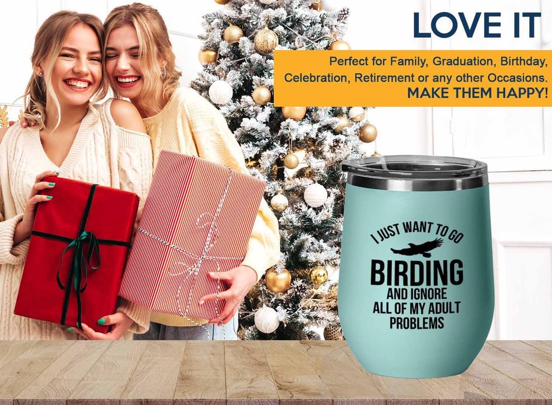 Birding Teal Edition Wine Tumbler 12oz - Go birding - Bird Feeder Backyard Birdwatcher Gifts Birding Bird Lover