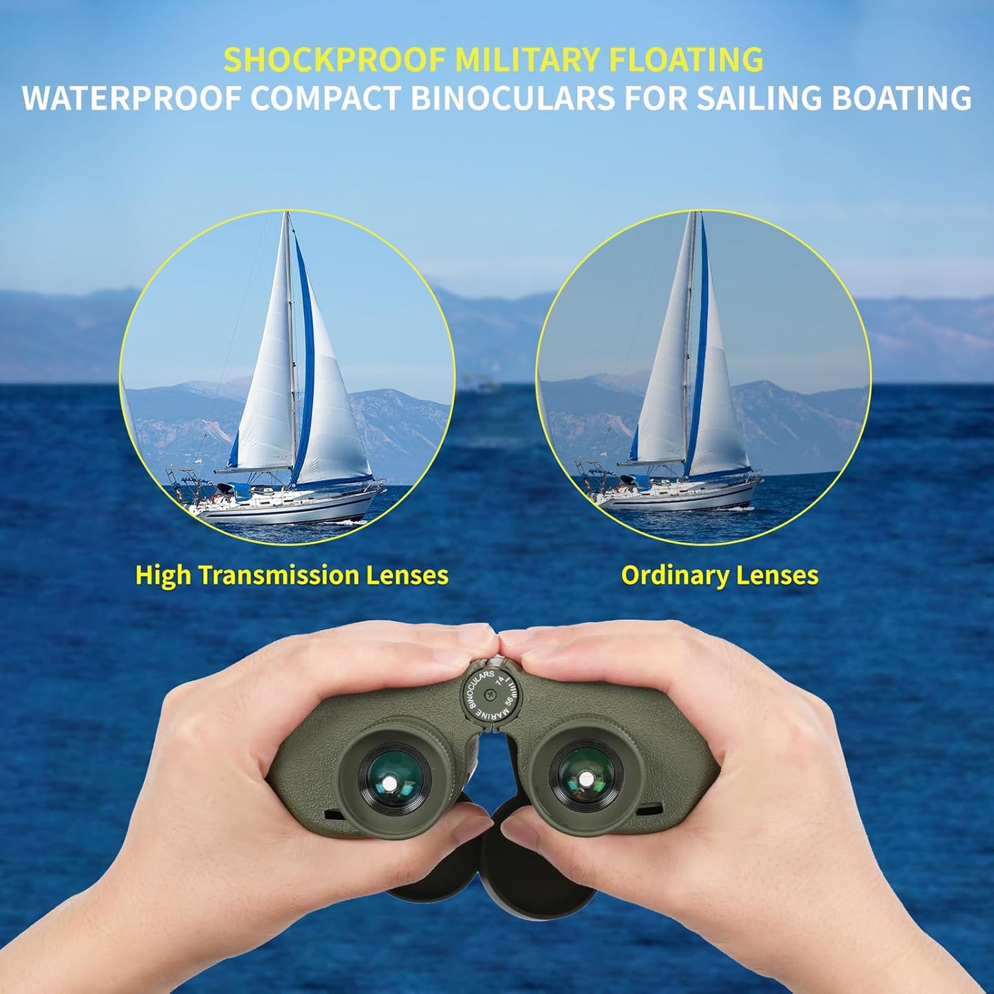 8X30 Marine Binoculars for Adults with Rangefinder Phone Adapter, Shockproof Military IPX7 Floating Waterproof Compact Binoculars with BAK4 Prism FMC Lens for Sailing Boating Navigation Bird Watching