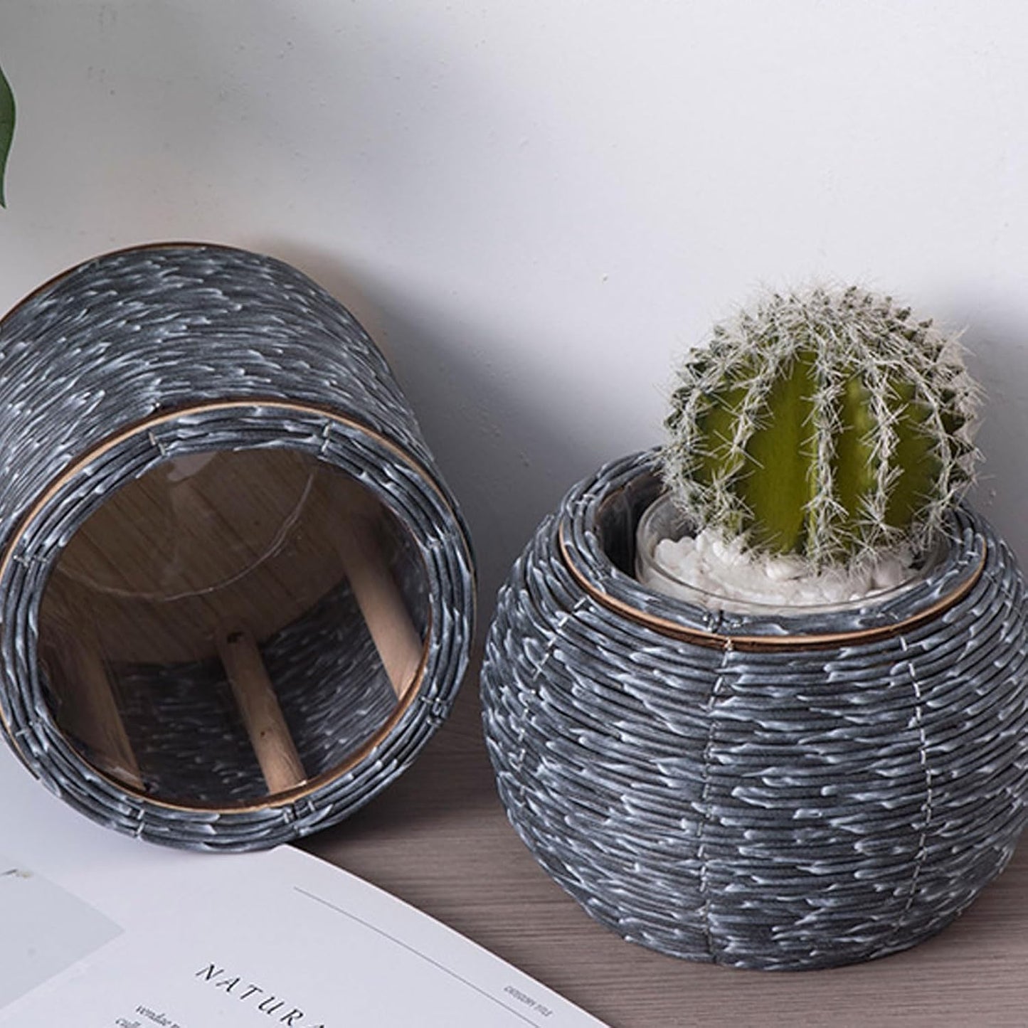 Rattan Plant Basket Indoor Handwoven Plant Pots for Planter Flowers Pots Plant Pots Decorations Laundry Basket Household(281)