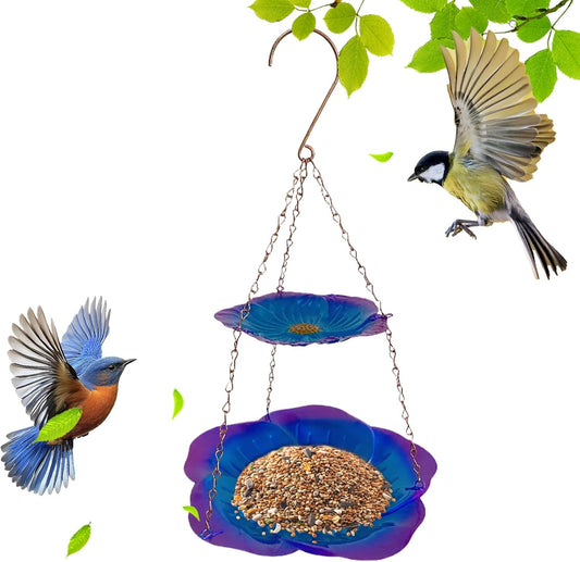 Wild Bird Feeders, Weatherproof Flower-Shaped Metal Double-Layer Tray, Durable Outdoor Bird Feeder for Food and Water, Easy Viewing and Watching, Suitable for Finches, Parrots, Pet Birds, Aviary