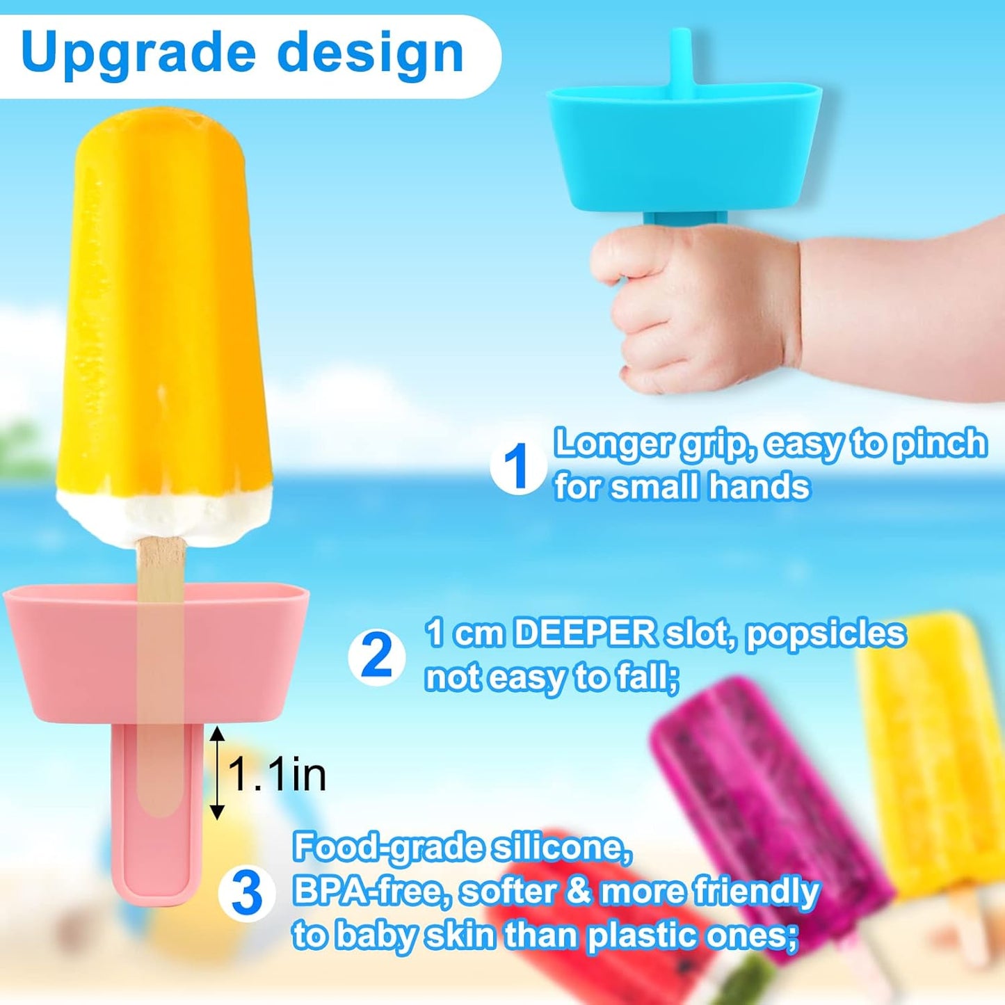 AIERSA 8pcs Popsicle Holders and Ice Pop Sleeves Set for kids No Drip, Silicone Popsicle Holder with Straw and Reusable Neopreneee Freeze Popsicle Sleeves for Toddlers Mess Free, No Freezing Hands