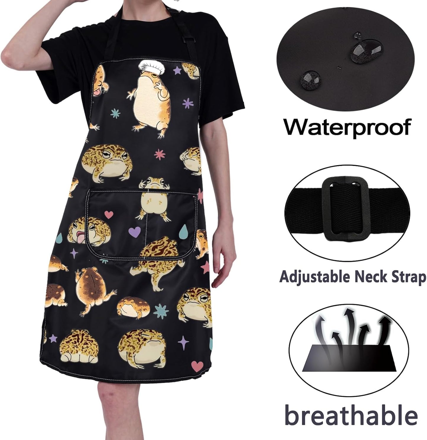 CMNIM Desert Rain Frog Apron Funny Frog Cooking Apron Frog Lover Gifts for Women Frog Gardening Aprons Frog Waterproof Aprons