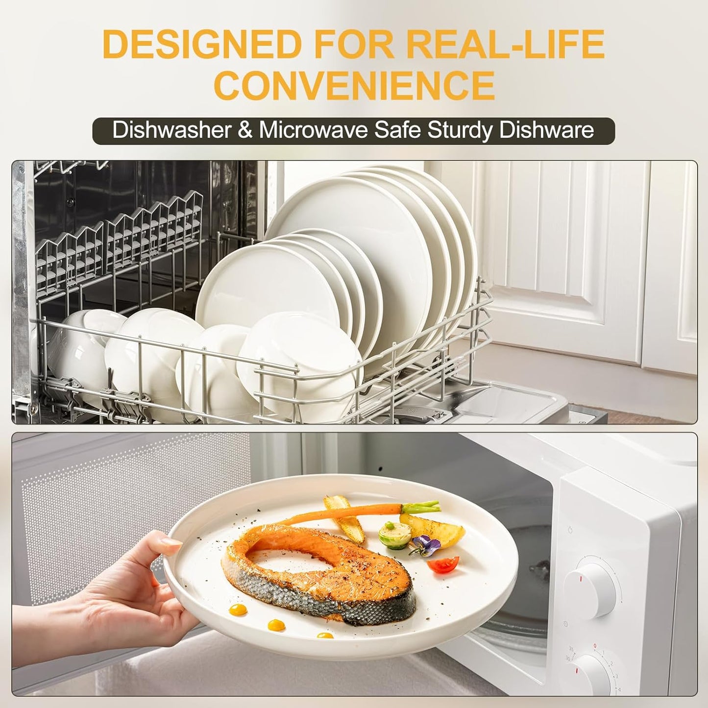EWFEN Plates and Bowls Sets, 12 Pieces Ceramic Dinnerware Set for 4, S