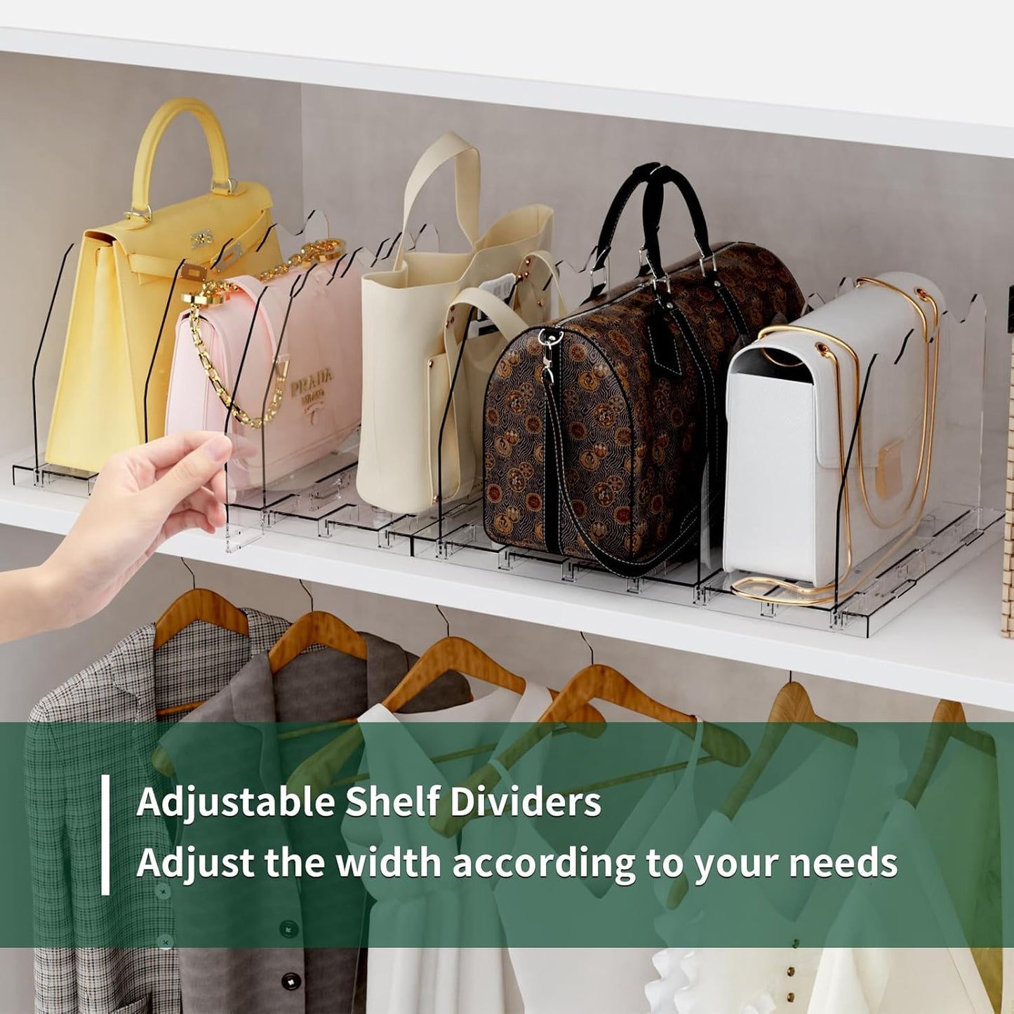 SPACEKEEPER Adjustable Shelf Divider for Closet, Clear Purse Organizer