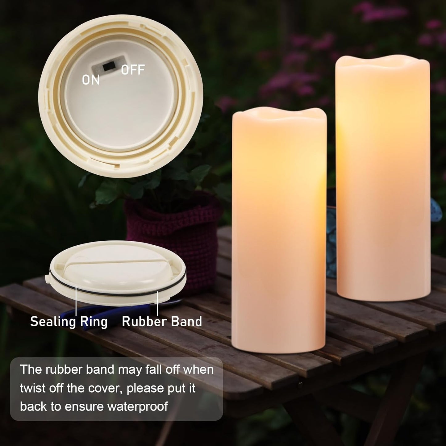 Large Solar Powered Candles, Outdoor Rechargeable Flameless Candles, Waterproof LED Light Candles Flickering for Lantern Garden Camping Patio Home Decor Dusk to Dawn 2 PCS 4" x10"
