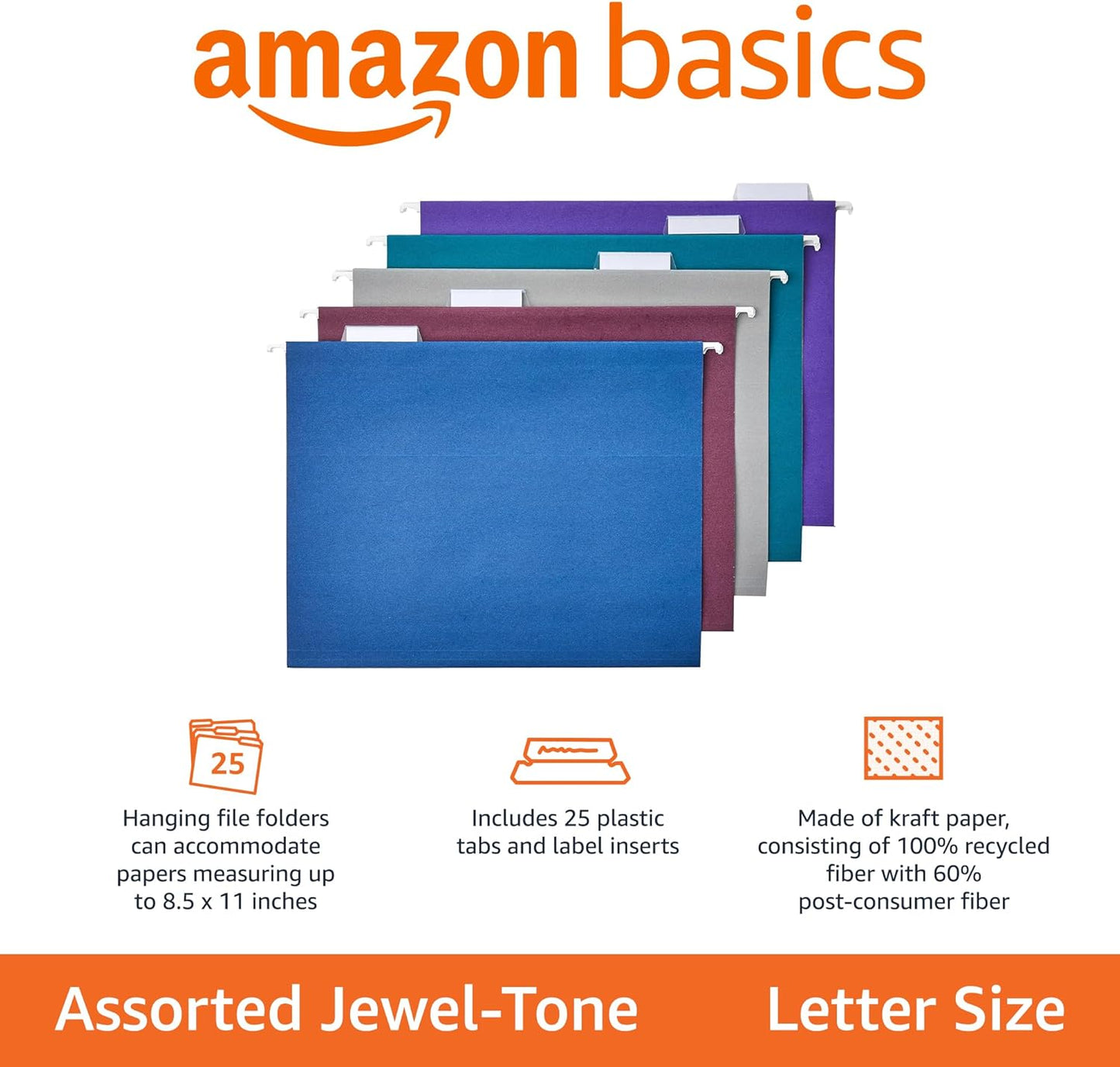 Amazon Basics Hanging File Folders with Adjustable Tabs for Document O