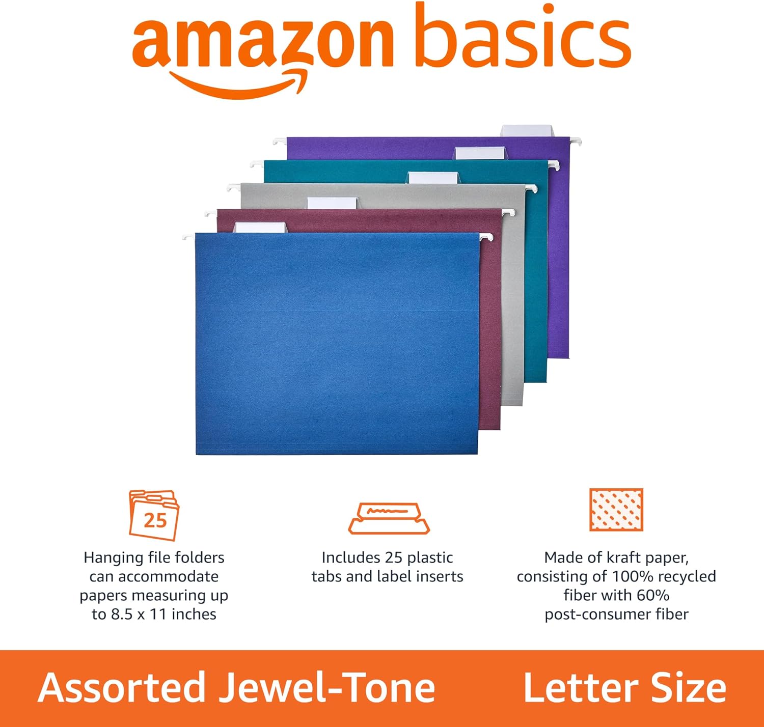 Amazon Basics Hanging File Folders with Adjustable Tabs for Document O