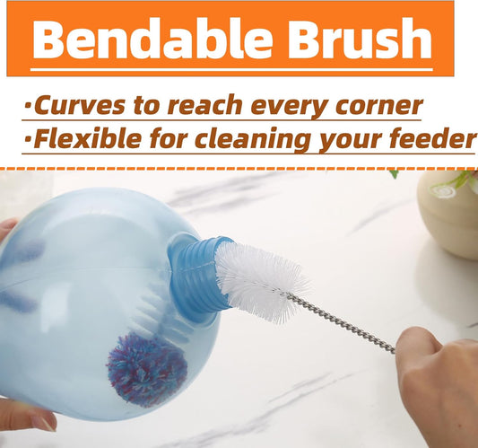 Hummingbird Feeder Cleaning Brushes, Versatile Bendable Cleaner Brush for Various Size Feeders, Gentle Bristles with Soft Tip, No Rust of Stainless Steel 304 of Cleaning Kit, 12.87 in, Blue