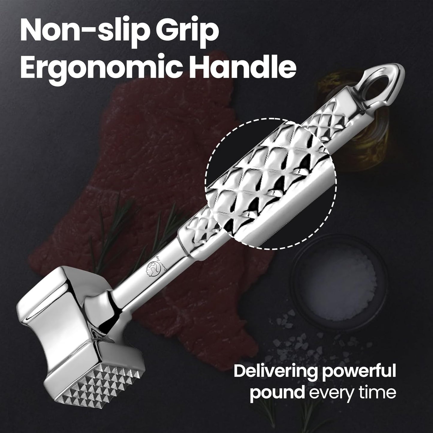 Stainless Steel Meat Tenderizer Tool, Premium Meat Mallet with Non-Sli