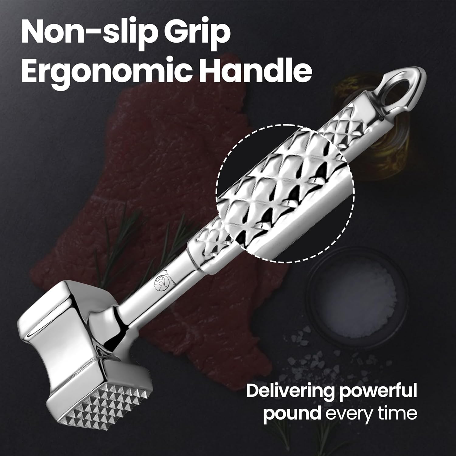 Stainless Steel Meat Tenderizer Tool, Premium Meat Mallet with Non-Sli