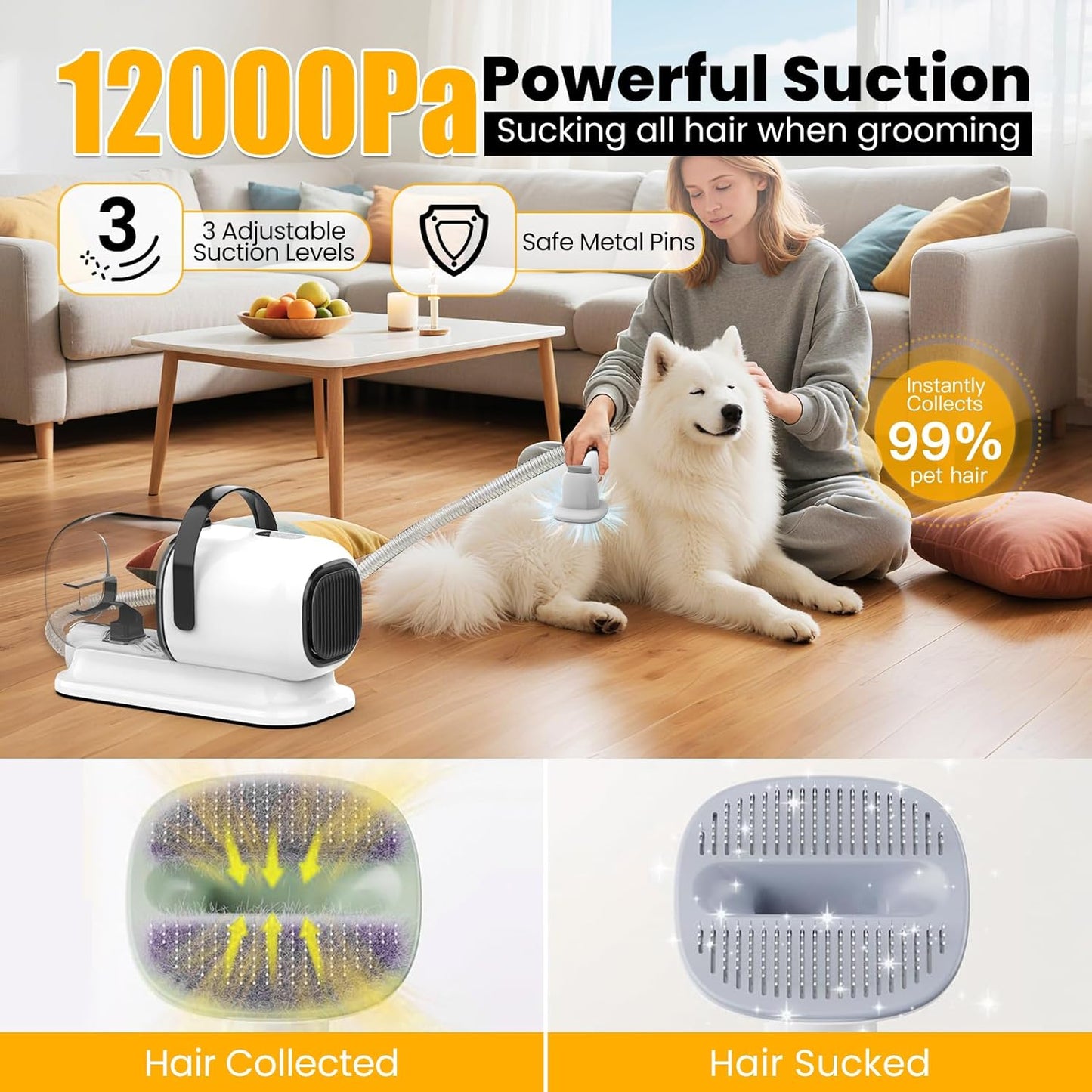 Dog Grooming Vacuum, All-in-One Pet Grooming Kit with Hair Clipper & S