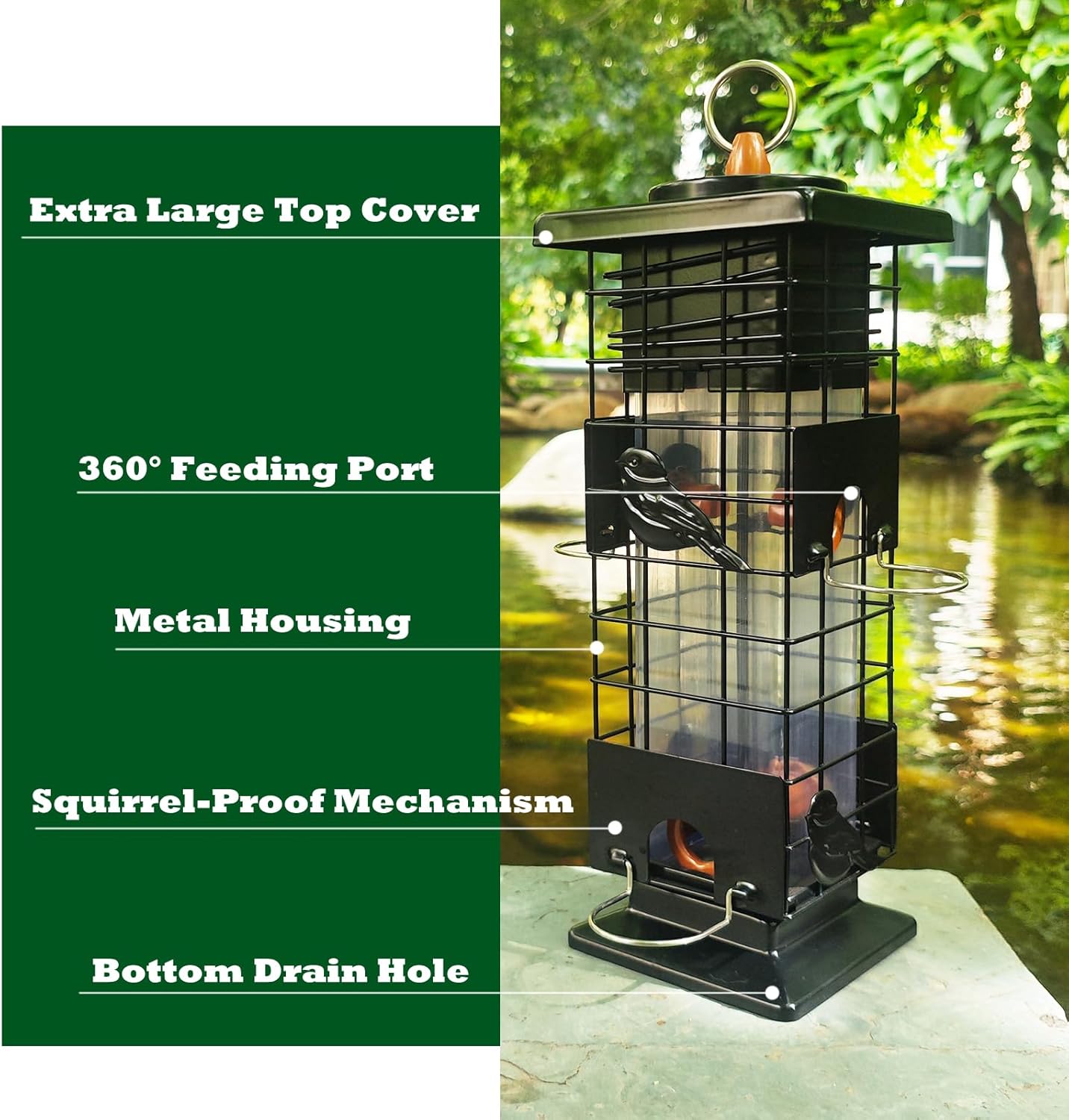 Squirrel Proof Bird Feeders Outdoor Hanging Metal Feeder, 4 Ports for Wild Birds | Weather-Resistant, 2.5 LB Capacity, Ideal for Family Yards & Gardens
