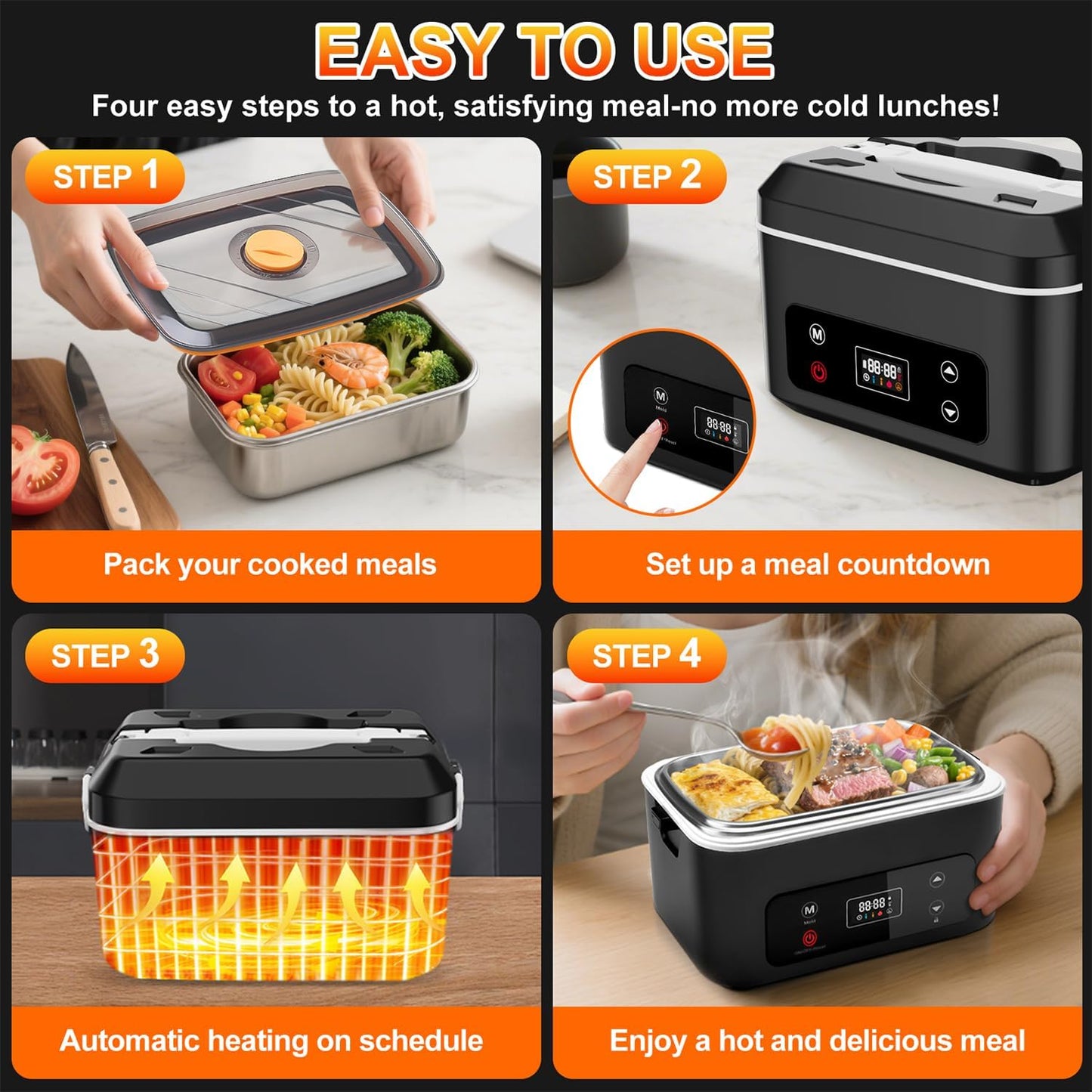 Heated Lunch Box,Electric Lunch Box,Pro 24000mah,Lunch Box Battery Powered, 5.5 Cups Portable Food Heater-3D-5 Side Heating-Intelligent Temperature Control,Suitable For Trucks,Offices(Black/White)