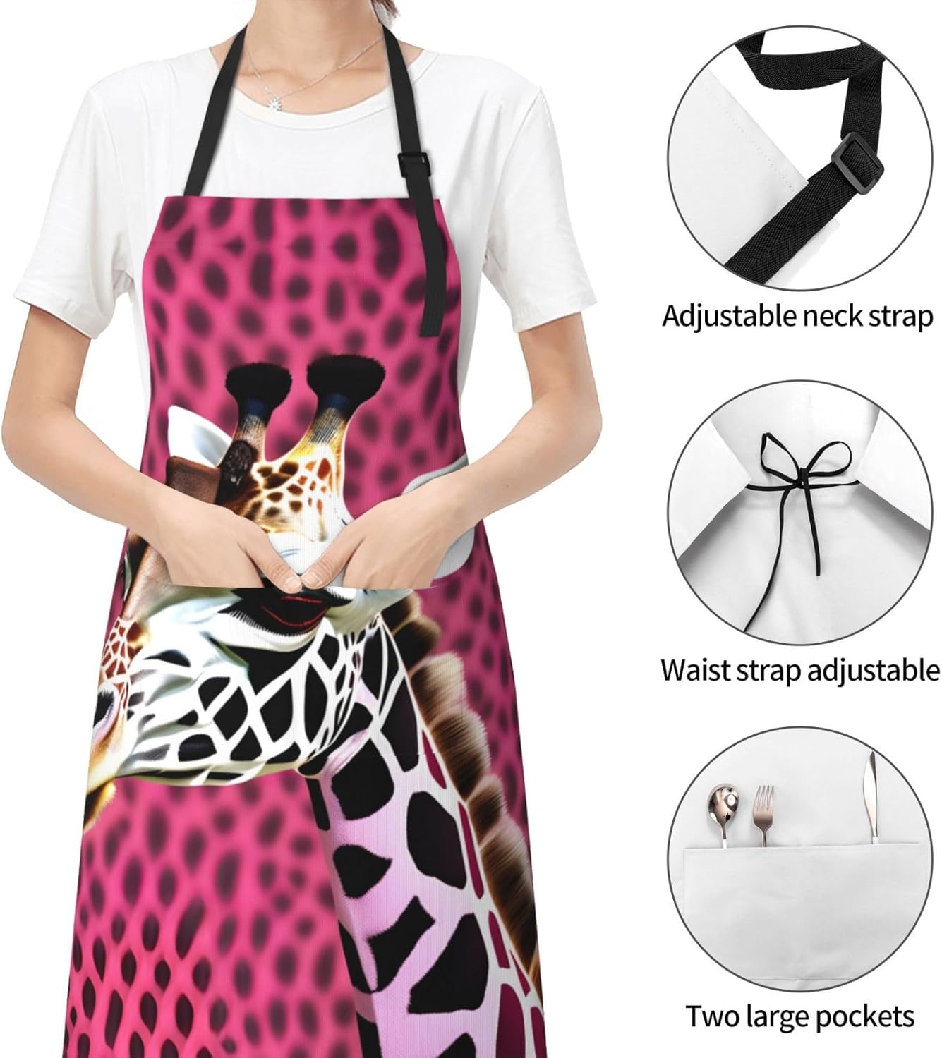 Pink Giraffe Texture print Waterproof chef's apron with pocket apron for kitchen cooking baking barbecue and gardening