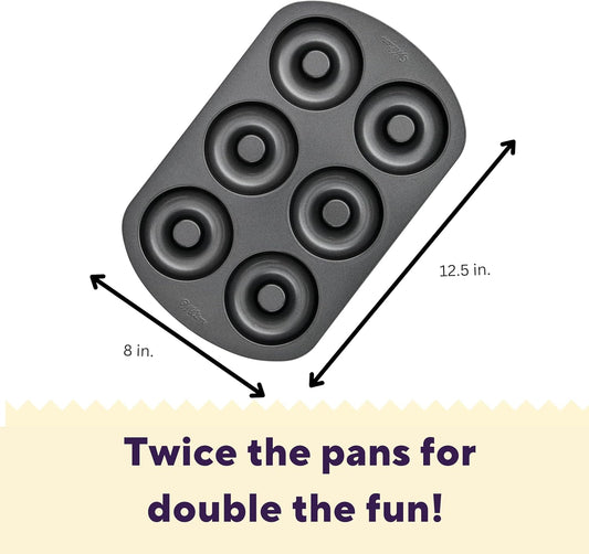 Wilton Gold Non-Stick 2 Piece Donut Pan Set, Cold-Rolled Steel Bakeware, Made without PFAS, Packaging May Vary