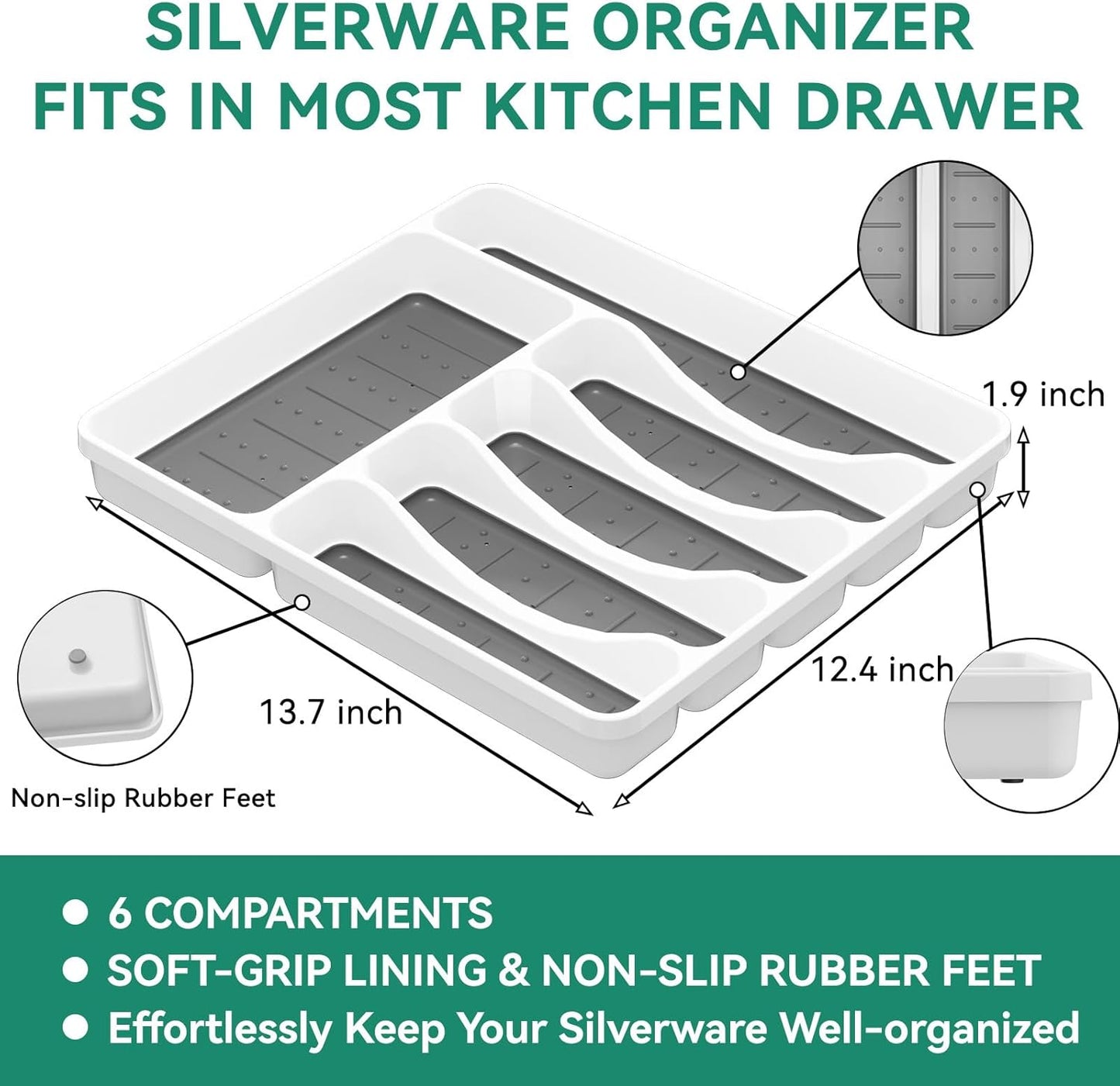 49-Piece Silverware Set with Organizer, Stainless Steel Flatware Utensils Set for 8, Forks and Spoons Silverware Set Cutlery Set with Steak Knives, Dishwasher Safe