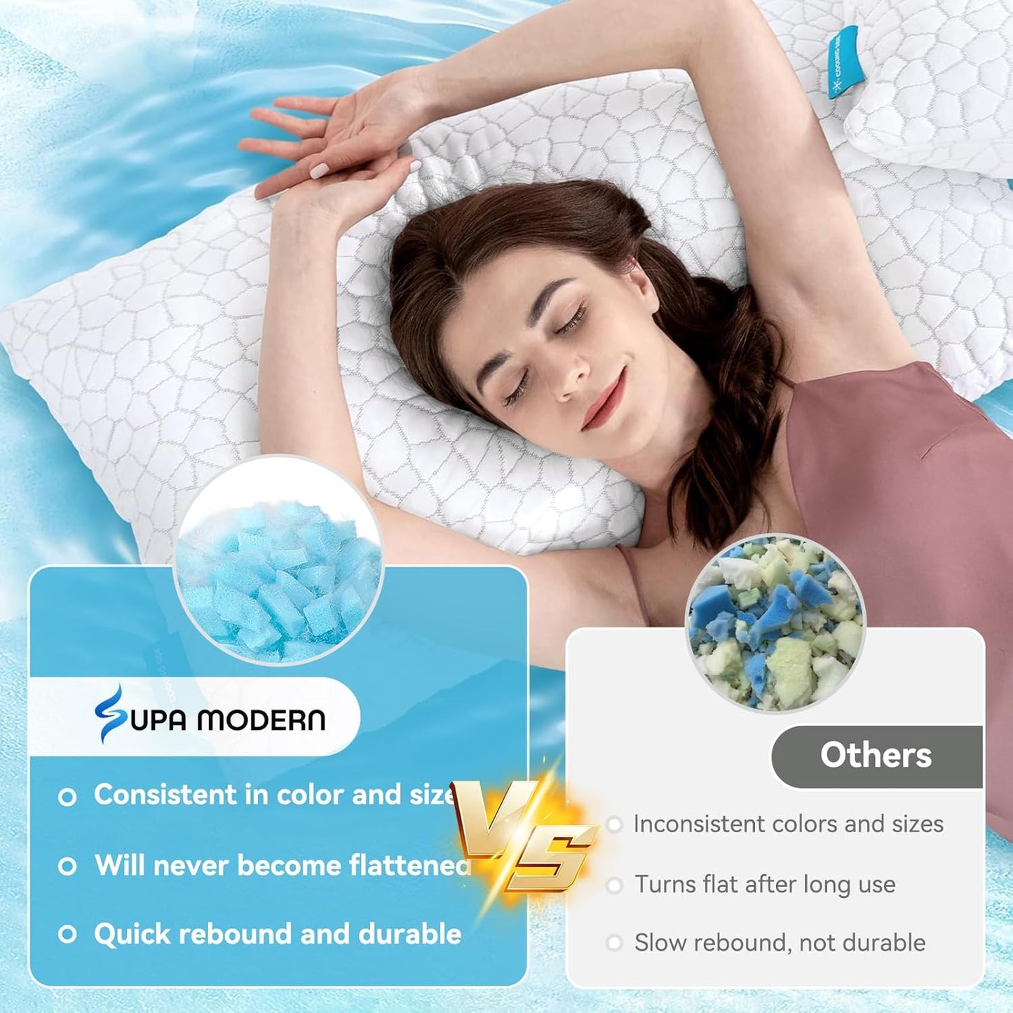 Cooling Pillow Queen Size Set of 2, Adjustable Bed Pillows for Sleeping, Luxury Shredded Memory Foam Pillows 2 Pack,Soft Yet Supportive Firm Pillow for Side,Back,Stomach Sleepers,Gifts for Hot Sleeper