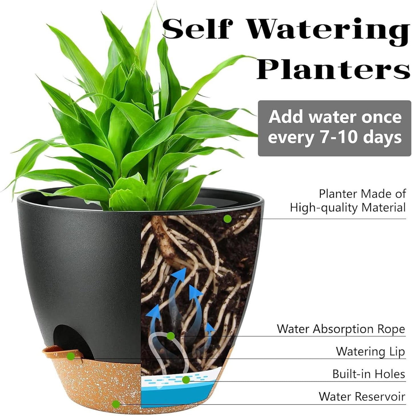 5-Pack Plant Pots with Drainage for Winter Care 7/6.5/6/5.5/5 Inch, Se