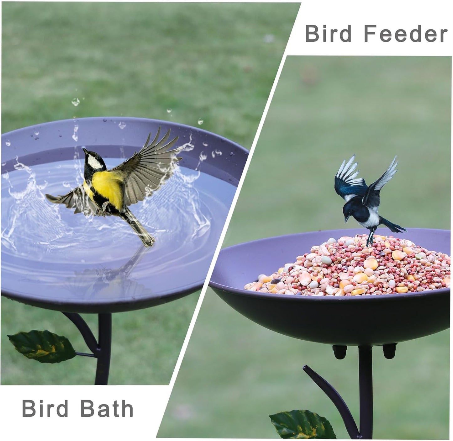 56.3 Inch Outdoor Bird Bath and Bird House Combo with Planting Pot, Metal Bird Bath with Bird House and Planting Pot 3 in 1, Suitable for Garden Yard Terrace Decoration.