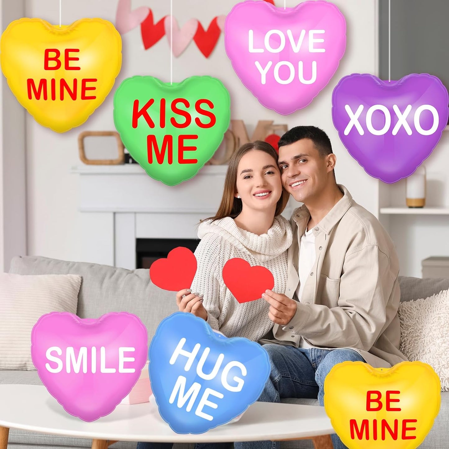 18 Pcs Valentines Day Inflatable Conversation Hearts Outdoor Decoratio