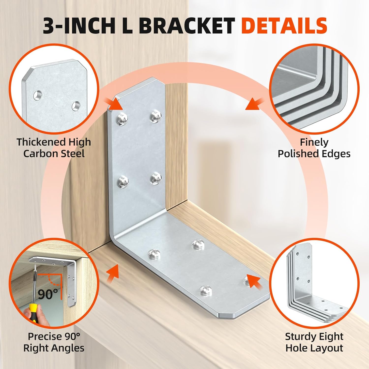 3"×3"×1.2" 90 Degree Galvanized Corner Brace, Heavy Duty L Shape Brack