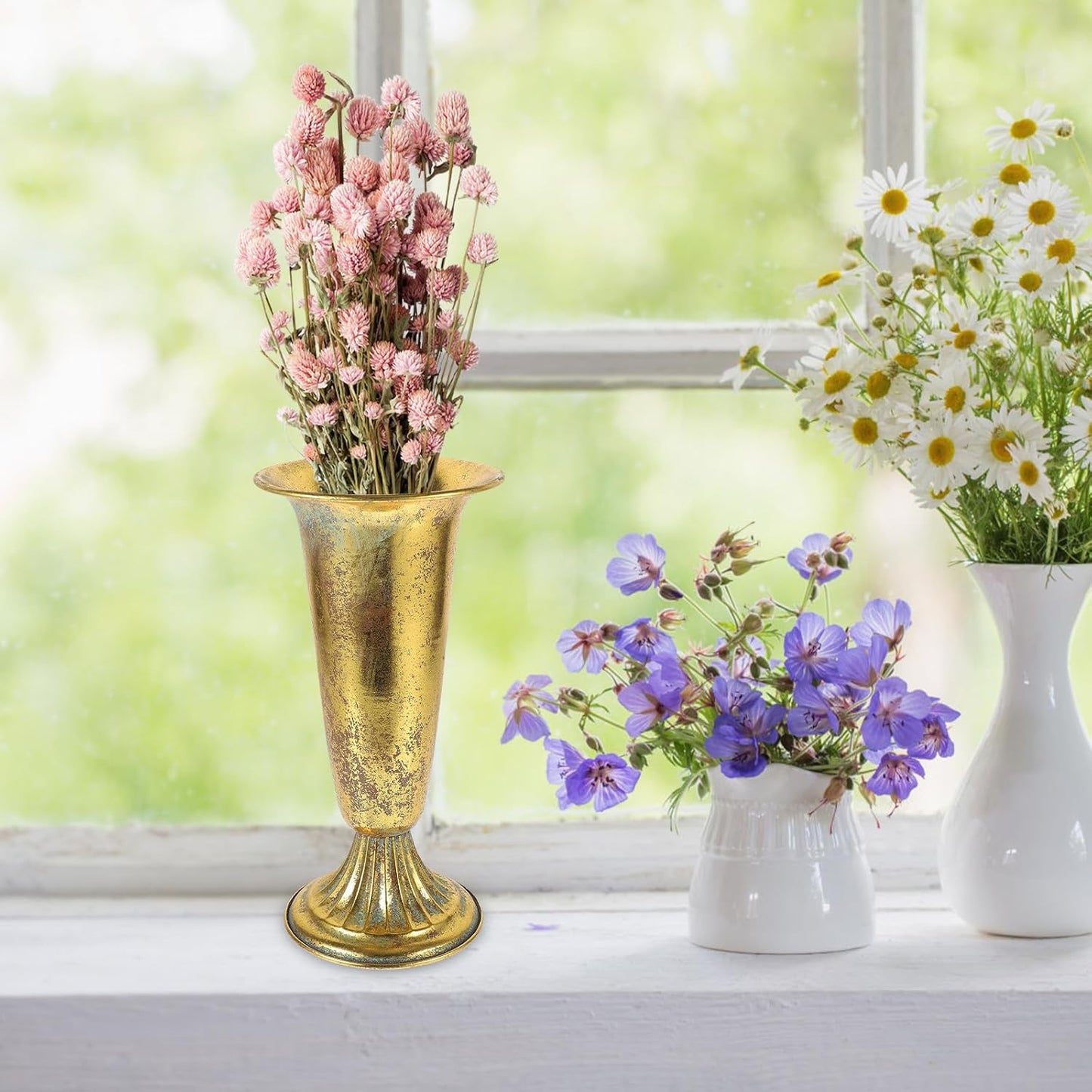 Vintage Metal Flower Pot Retro Iron Planter Rustic Wedding Table Vase Home Desktop and Office Decoration Floral Arrangement Container