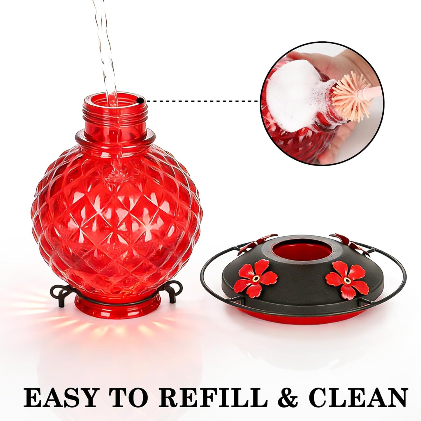 Glass Hummingbird Feeder for Outdoors Hanging, 25 OZ Humming Bird Nect