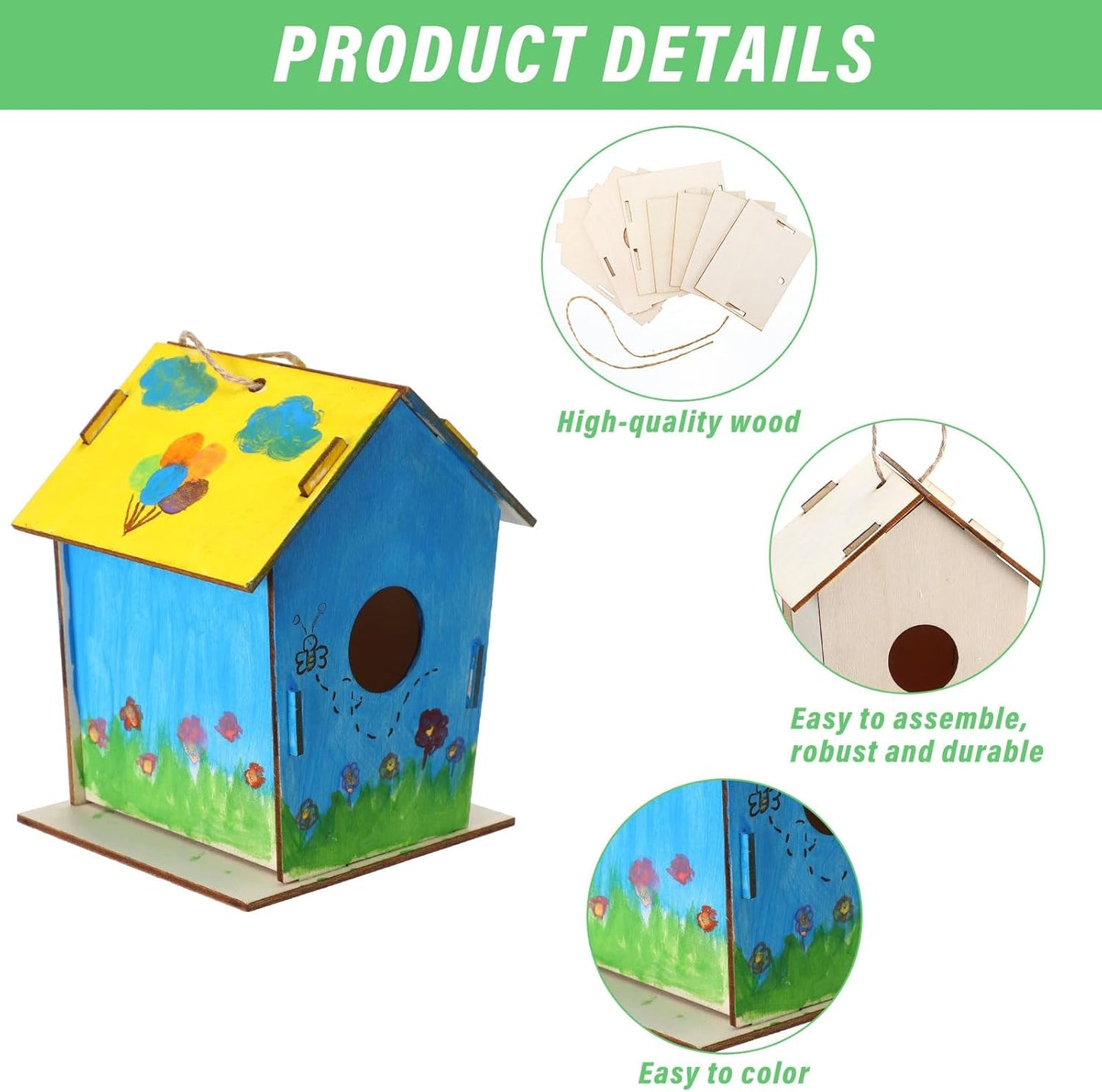DoubleFill 48 Pcs 4.33" Wooden Bird Houses Bulk for Kids DIY Unfinishe