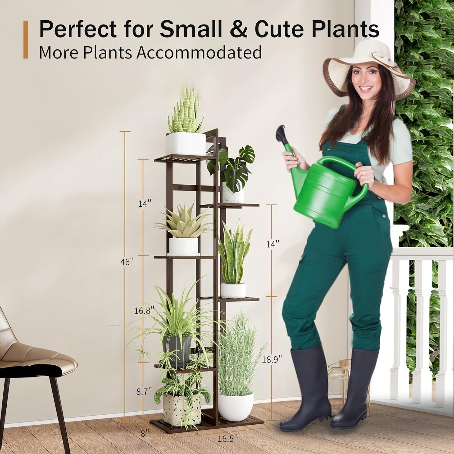 DolceLuna Plant Stand Indoor 6 Tier, Bamboo Plant Shelf Corner Display