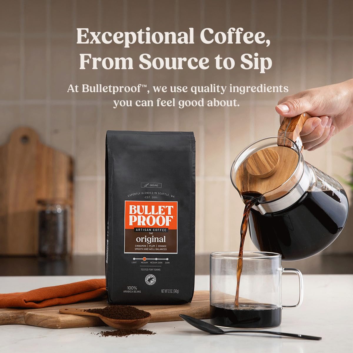 Bulletproof Original Medium Roast Ground Coffee,100% Arabica Coffee, C